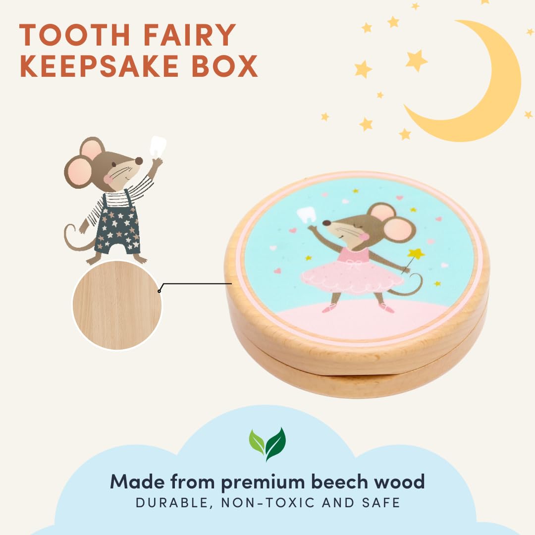 Little Shroomie Baby Tooth Keepsake Box β Wooden Beechwood Tooth Fairy Holder & Memory Capsule for First Tooth, Curl & Umbilical Cord β Unisex Boys & Girls Shower Gift Registry Must-Have (Pink)