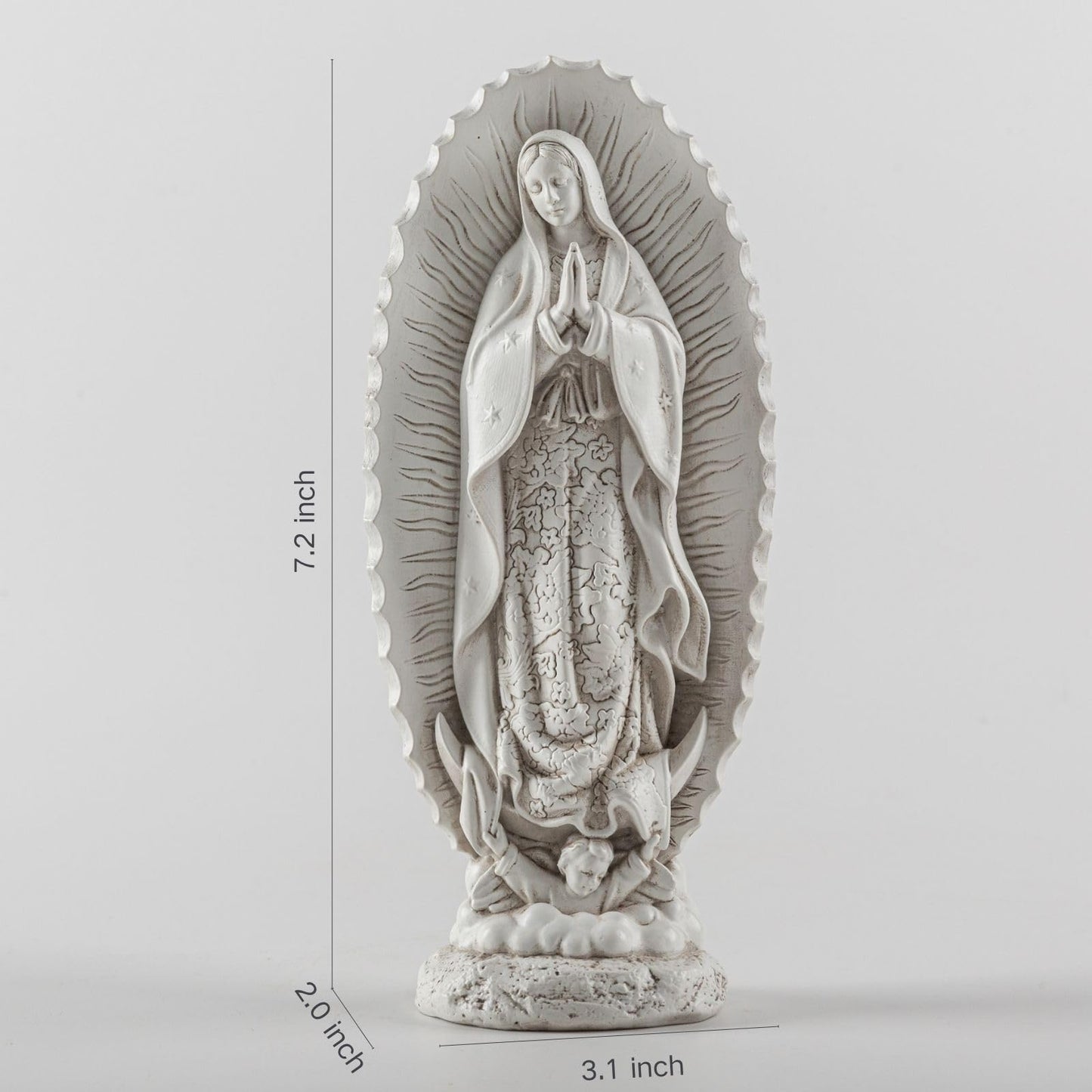 DevotedWalls 7 inch Handcrafted Our Lady of Guadalupe Statue,Catholic Resin Religious Figurine,Virgin Mary Statue of Mexico,Mother of Jesus Figurine for Home Decor Gifts(Small White Virgin Mary)