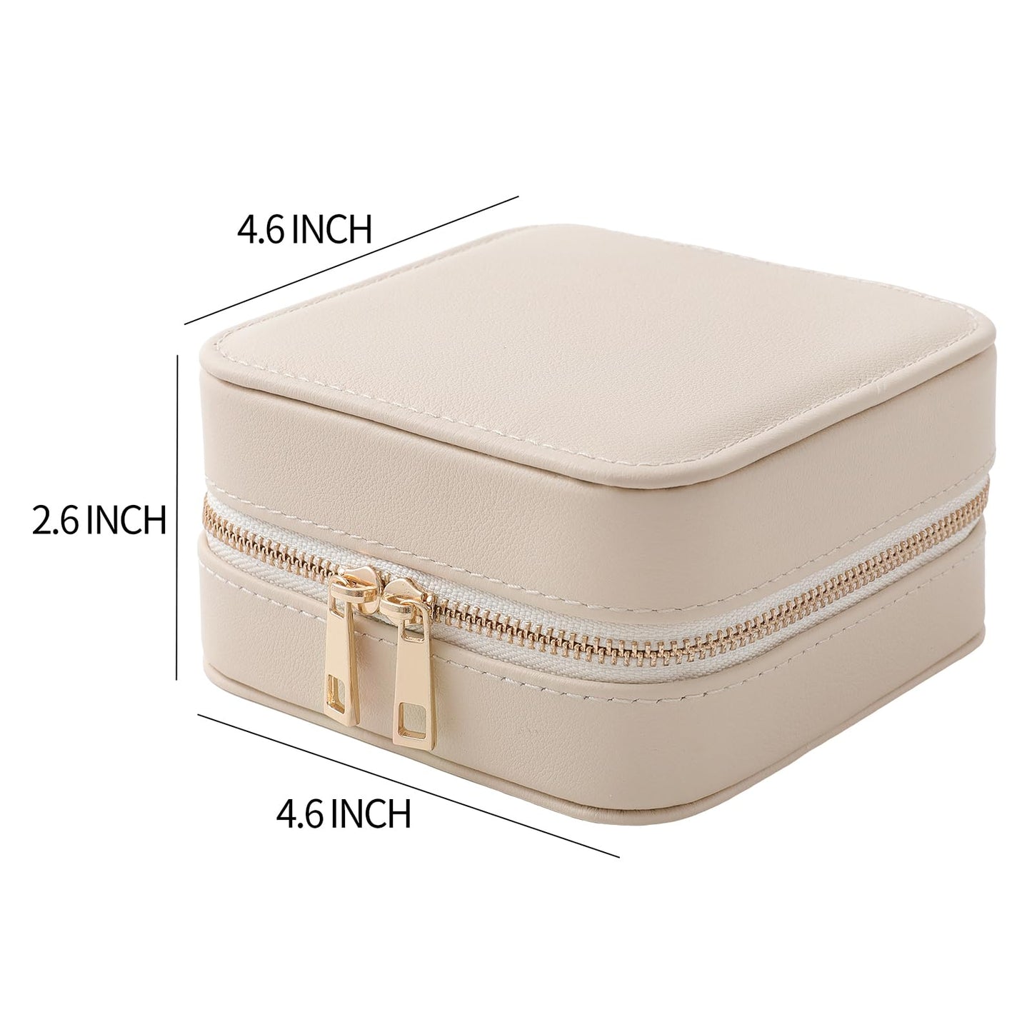 NGVRC Genuine Leather Travel Jewelry Organizer Case with Mirror for Women, Small Mini Portable Jewelry Box for Ring Earrings Necklace Bracelet Luxury Gift for Women(Beige)
