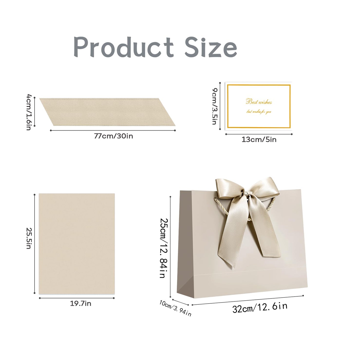 JMANNI Gift Bags with Handles, 13” Medium Gift Bag for Presents, 1 Pcs Bags with 2 Tissue Paper and 1 Cards for Baby Shower Wedding Bridal Shower Mother's Day Birthday Party(champagne gold)