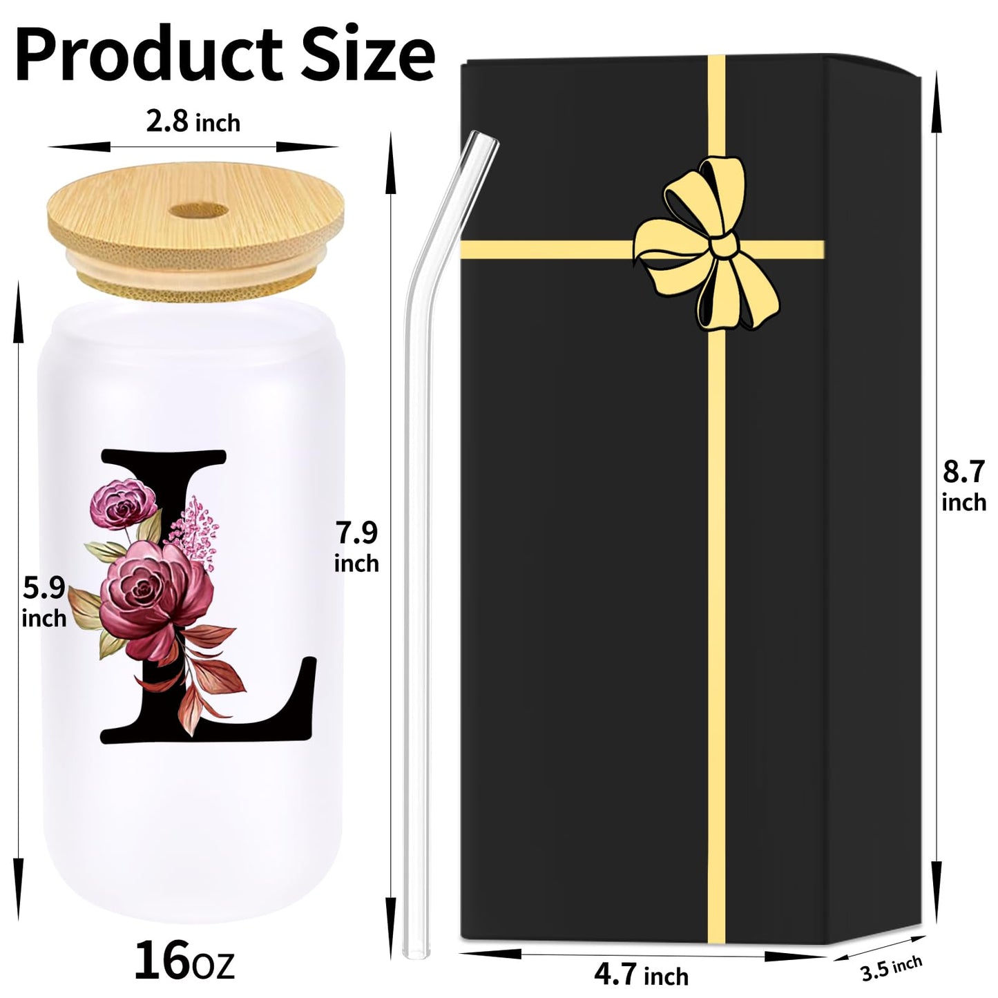Wulcea Monogrammed Glass Drinking Cup With Lid Straw Women Lady Boss Coworker Colleague Manager Team Member Employee Gifts Executive Assistant Inter Birthday Farewell Leaving Retirement Christmas,L