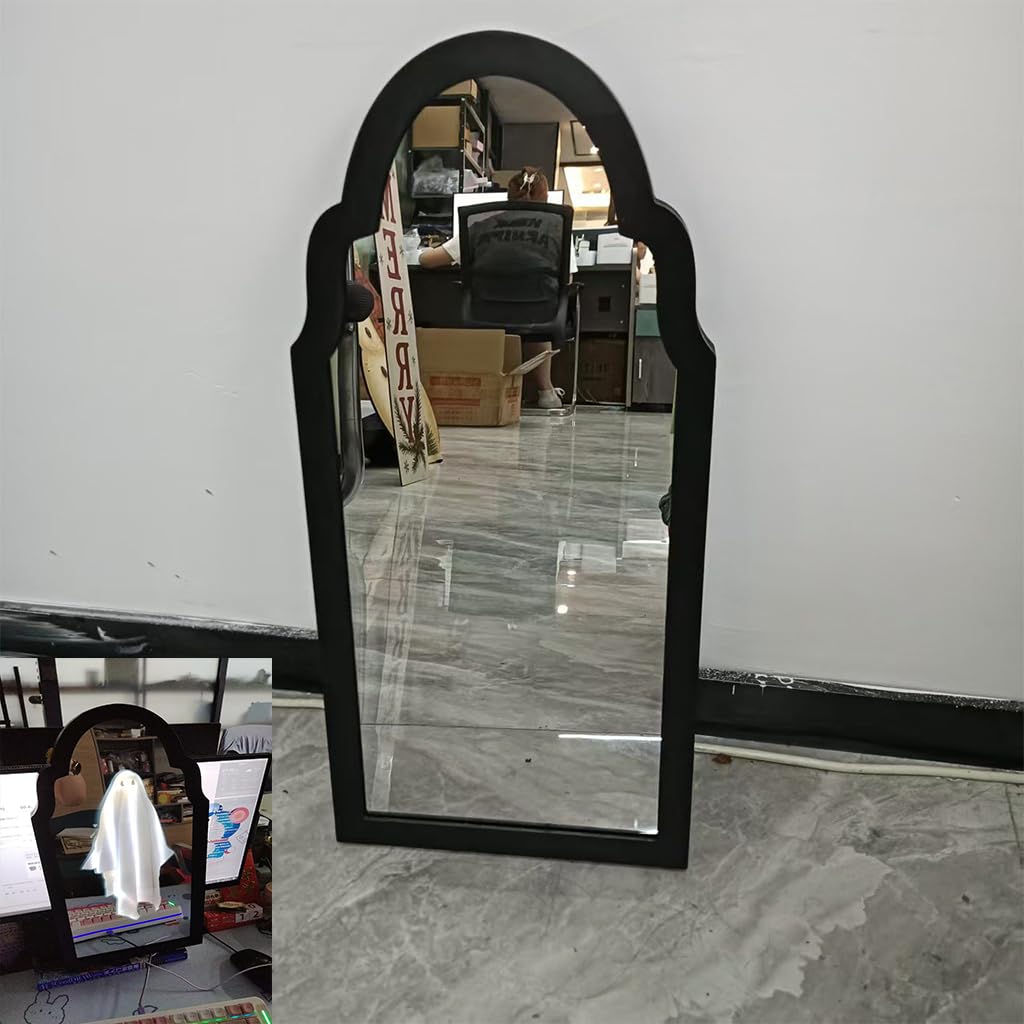 KYWYOYOU 2025 Novelty Ghost Mirror with LED Lights โ Scary Holographic Mirror with Haunted Ghost Figure, Halloween Indoor Decoration for Bedroom, Bathroom, Fireplace, DIY Wall Decor (Style A-Small)