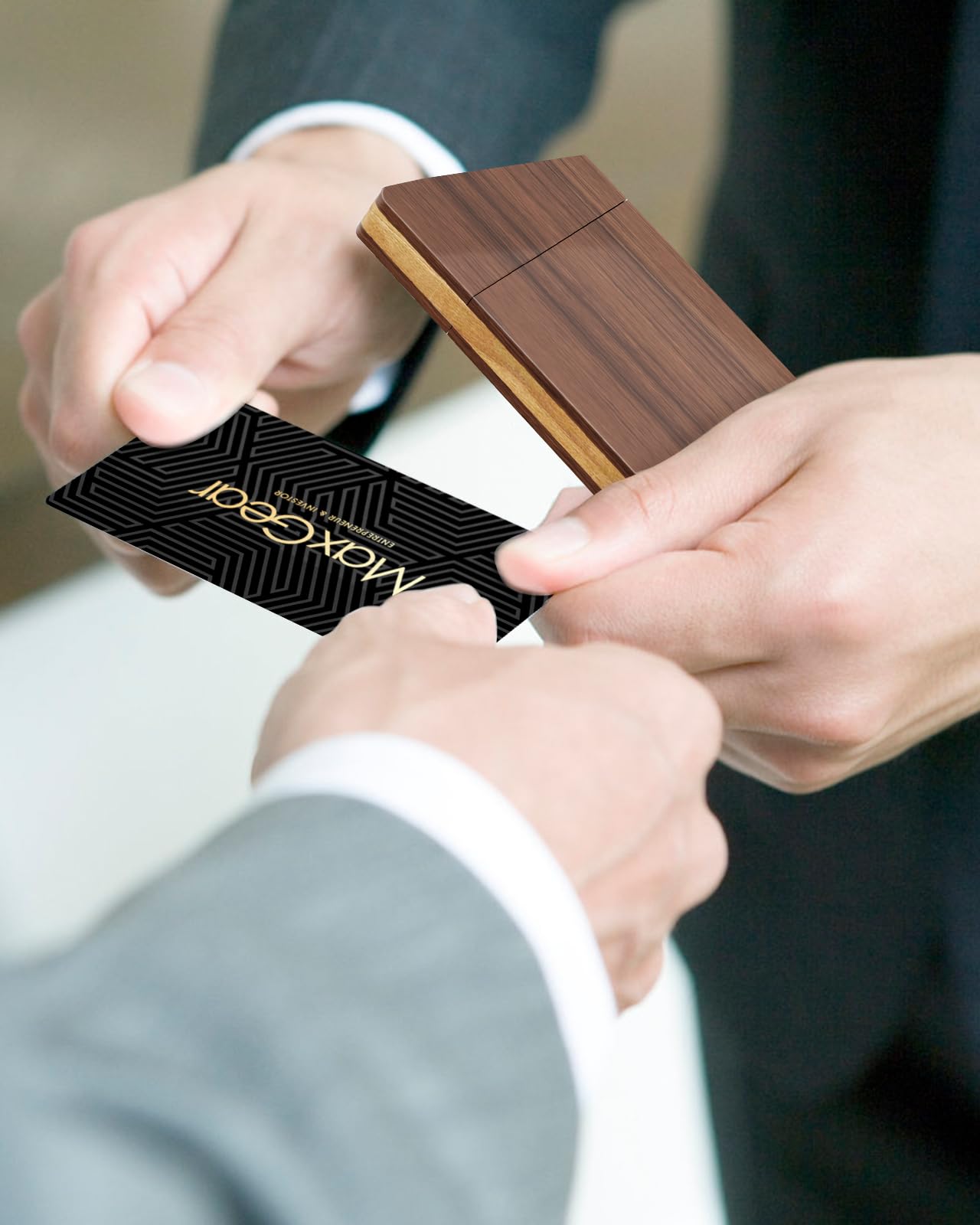 MaxGear Portable Wooden Business Card Holder for Men, Premium Walnut Business Card Case Walnut Credit Cards Pocket for Carrying Your Cards, Slim Magnetic Closure Card Holder for Business & Networking