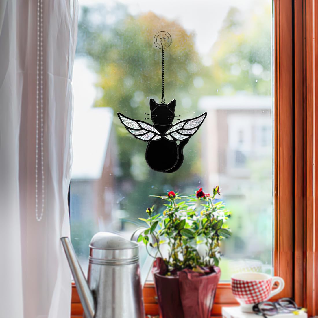 HAOSUM Black Angel Cat Memorial Gifts for Cat Lover,Stained Glass Window Hanging,Angel Wing Black Cats Suncatcher Decor,Cats Death Sympathy Gifts for Women,Daughter,Mothers Day,Christmas