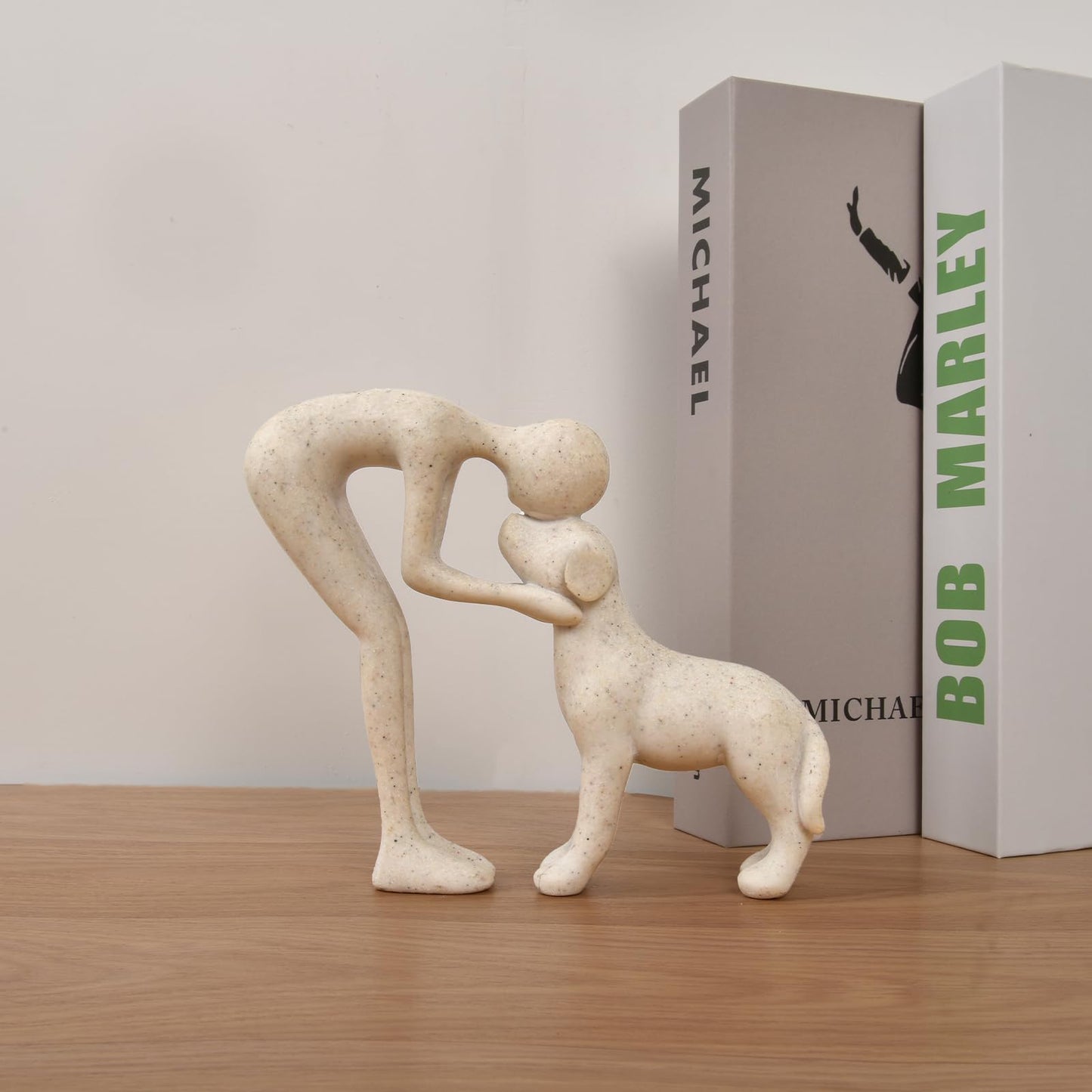 FriyGardcn Dog Sculpture Home Decor Cute Man and Dog Statue Decoration for Office、Living Room、Bedroom、Home, Memory Gifts for Pet Lovers (Sandstone)