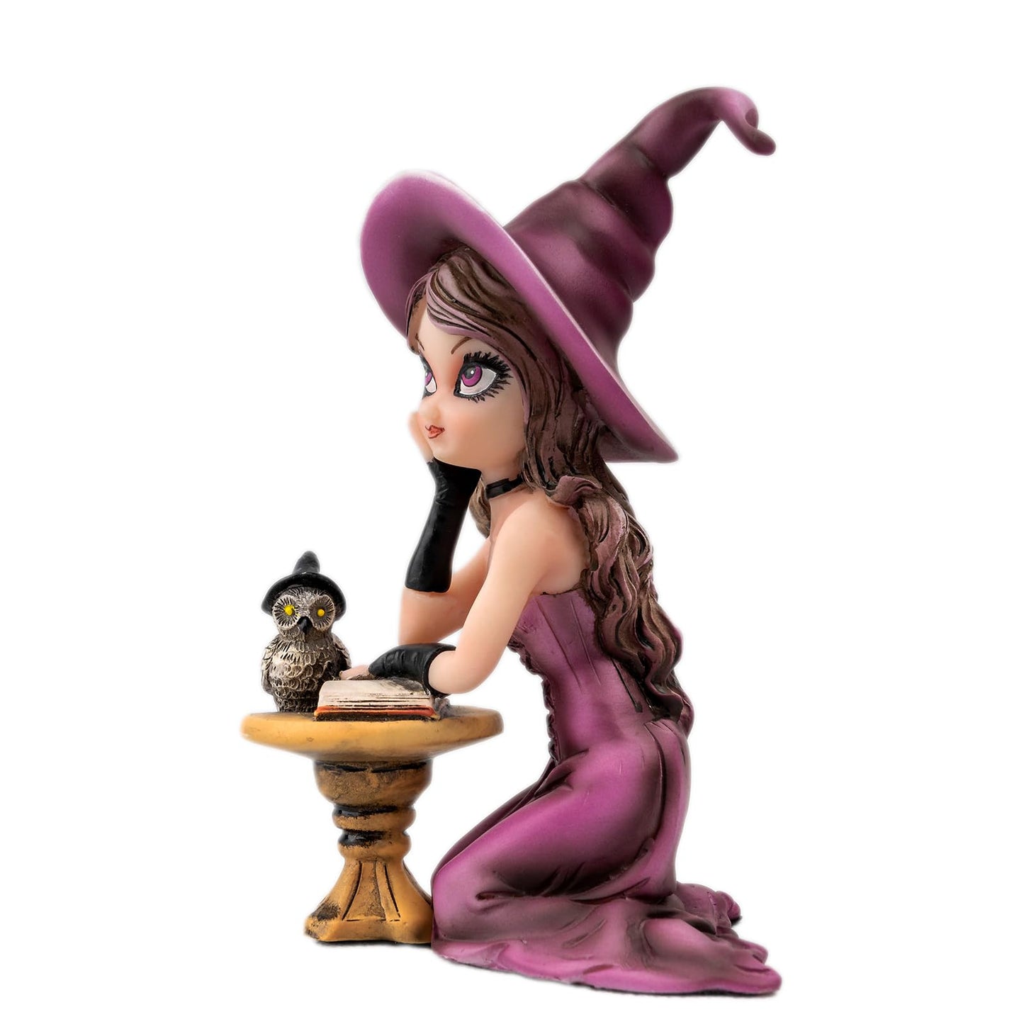 Mystical Purple Witch Resin Statue with Owl & Spell Book - Halloween Witchcraft Decor, Whimsical Gothic Home Accent, Fantasy Collectible Figurine for Desk, Shelf & Office, Unique Wiccan Altar Decor
