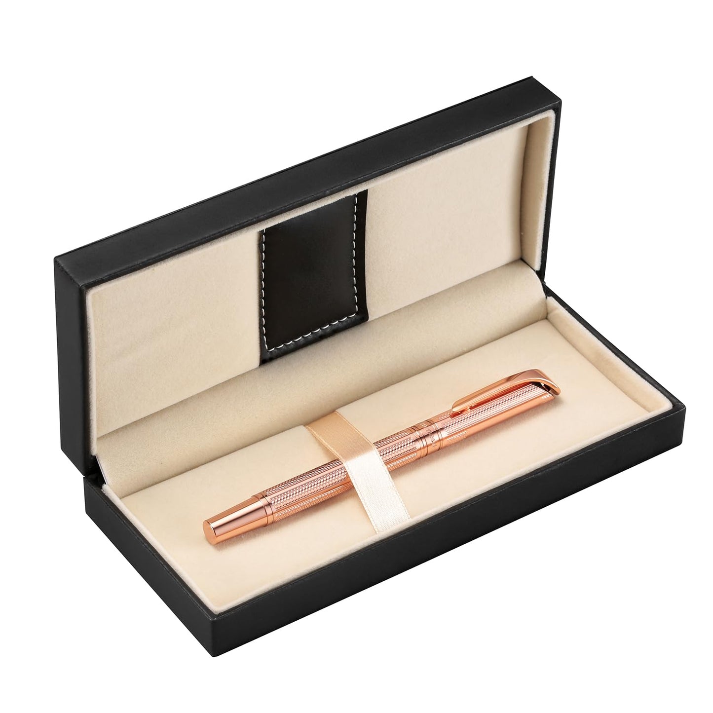 Penneed Rollerball Pen Liquid Ink Pens for Women Luxury Box Gel Pen Black Ink Fancy Pen Refillable for Executive, Office, Professional, Birthday Gift G5 (Rose Gold)