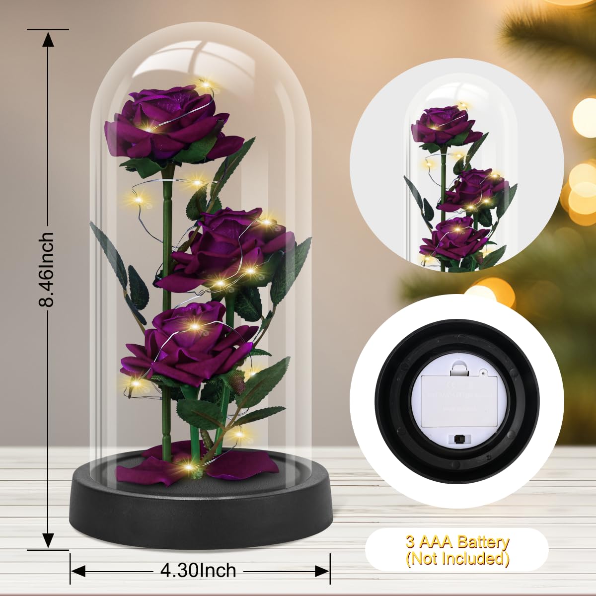 Glass Rose Mothers Day Flower Gifts for Mom from Daughter Son, Birthday Gifts for Women Mom Wife Girlfriend, Handmade Glass Roses Flowers Womens Gifts for, Anniversary, Womens Day, Mothers Day(Purple)
