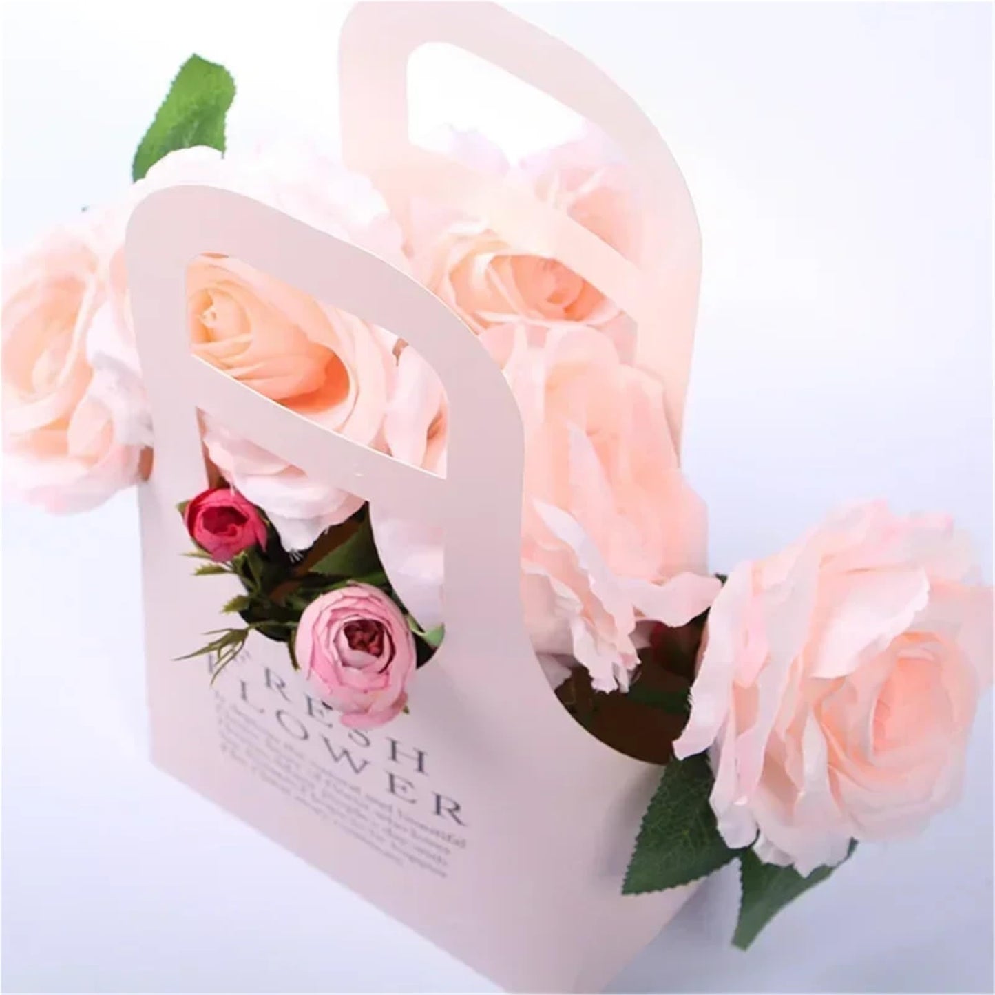 Nikeg Kraft Paper Flower Gift Bags 10Pcs Packaging Flower Boxs Rose Wrapping Handheld Waterproof Kraft Paper Bag Arrangement Valentine'S Day Wedding Decoration Gift(WHITE,S 17x 7.5 x32.5cm)