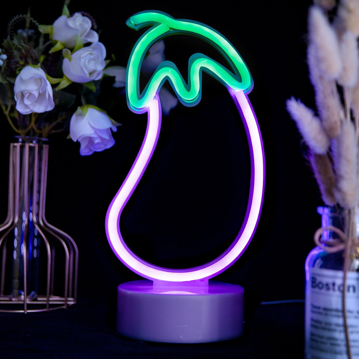 ENUOLI Eggplant Shaped Neon Sign,LED Eggplant Neon Sign for Bedroom Purple Eggplant Lights USB/Battery Operated Lamp Purple Room Decor Light Up for Games Room Living Room Party