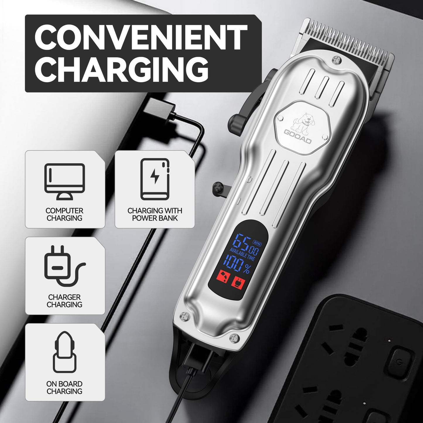 Gooad Dog Grooming Kit for Heavy Thick Hair&Coats,Low Noise Dog Hair Trimmer,Rechargeable Cordless Pet Shaver with Stainless Steel Blade, Dog Clippers for Grooming for Small Large Dogs Pets (Sliver)
