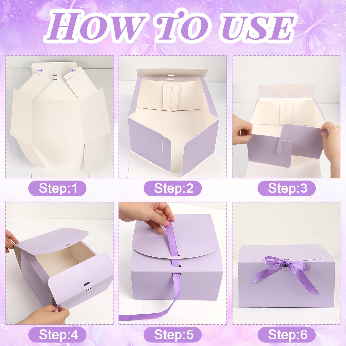HOMENERGY Bridesmaid Proposal Gifts Set 6 - Will You Be My Bridesmaid Kit with Elegant Box Jewelry Box Glass Cup Invited Cards Knotted Bracelets Sunglasses Scrunchies Raffia Grass (Purple, 54 Pcs