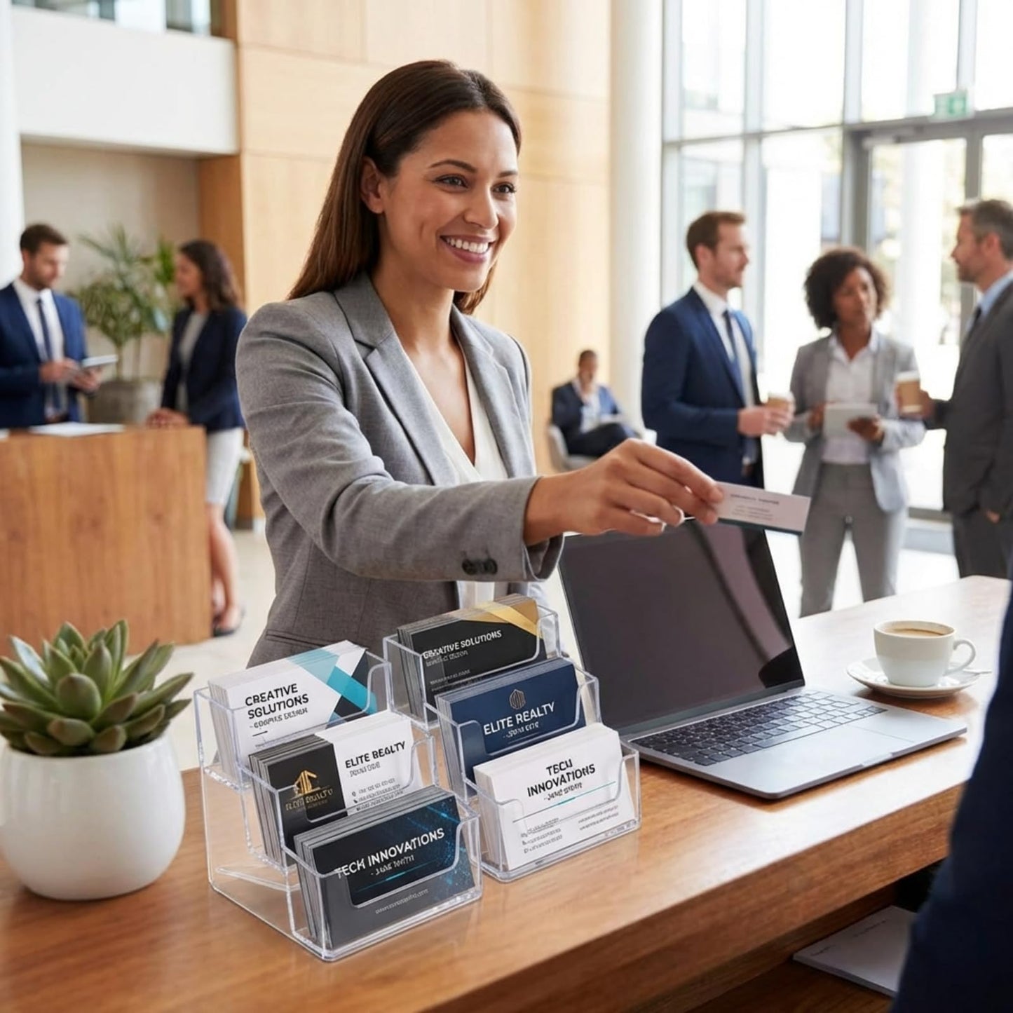 TecUnite 2 Pieces Business Card Holder for Desk 3 Tiers Clear Acrylic Stand for Business Card Organizer Storage Holder Display for Office and Company, 180 Cards Capacity