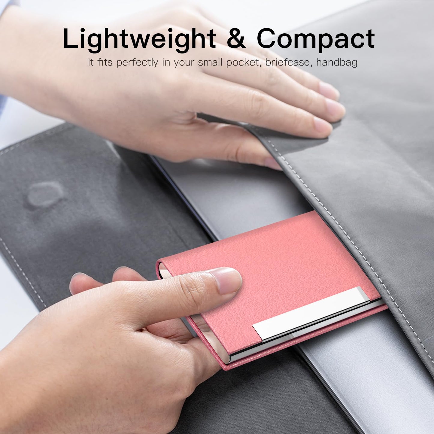 Padike Business Card Holder, Professional PU Leather & Stainless Steel Multi Card Case,Business Card Holder Wallet Credit Card ID Case/Holder for Men & Women. (Pink)