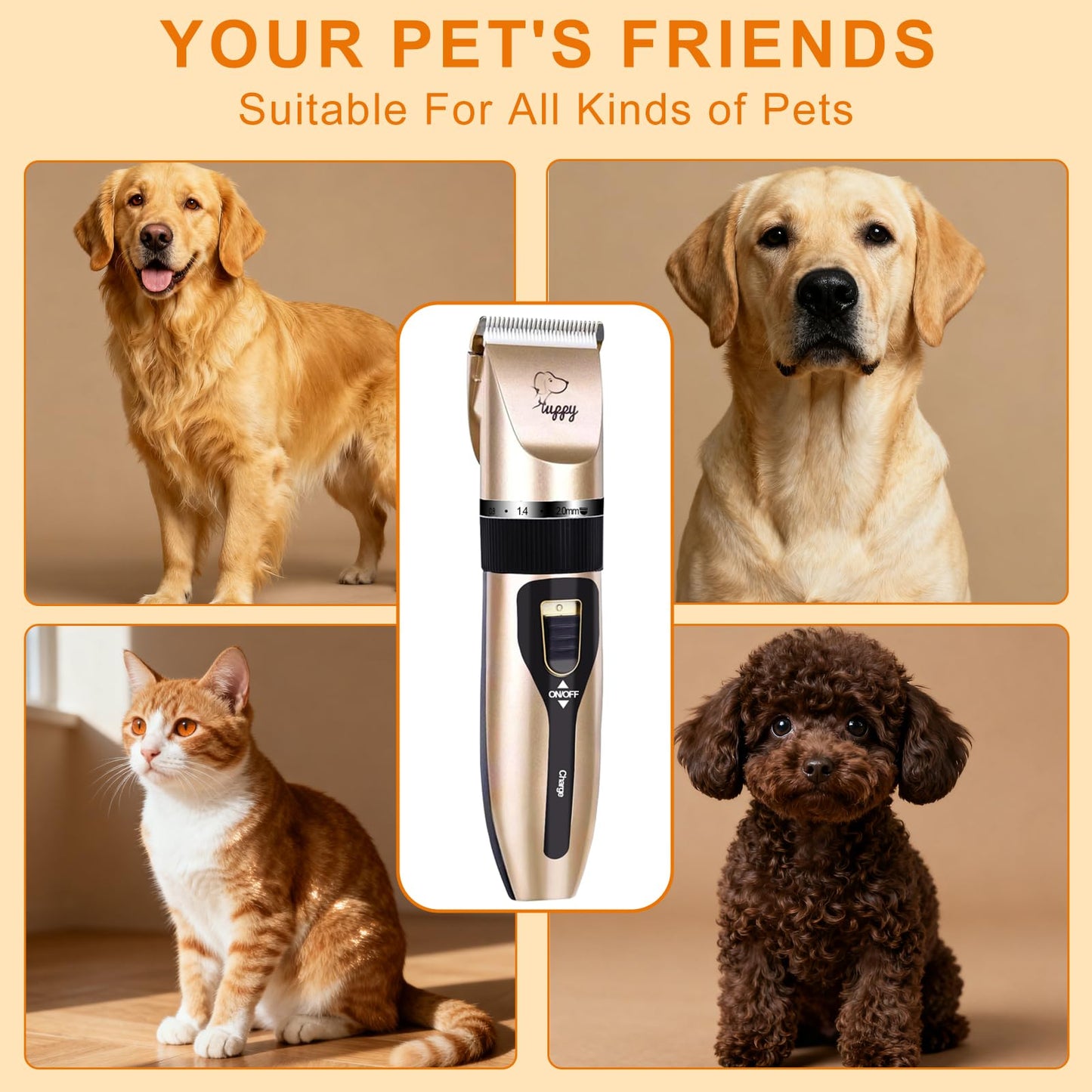 HappyYILIDA Dog Clippers for Grooming, Low Noise, Electric Quiet, Adjustable Clipper Comb for Dog Grooming Kit, cat Supplies Pet Hair Clippers Grooming kit for Dogs at Home