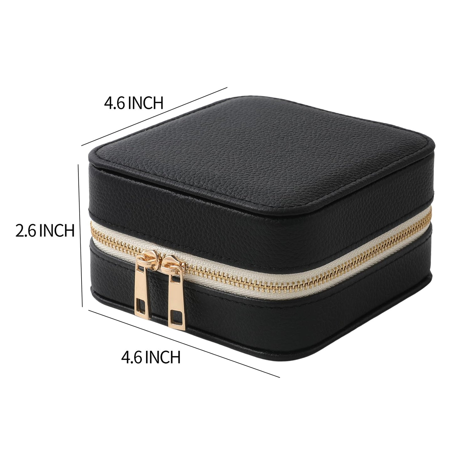 NGVRC Genuine Leather Travel Jewelry Organizer Case with Mirror for Women, Small Mini Portable Jewelry Box for Ring Earrings Necklace Bracelet Luxury Gift for Women(Black)