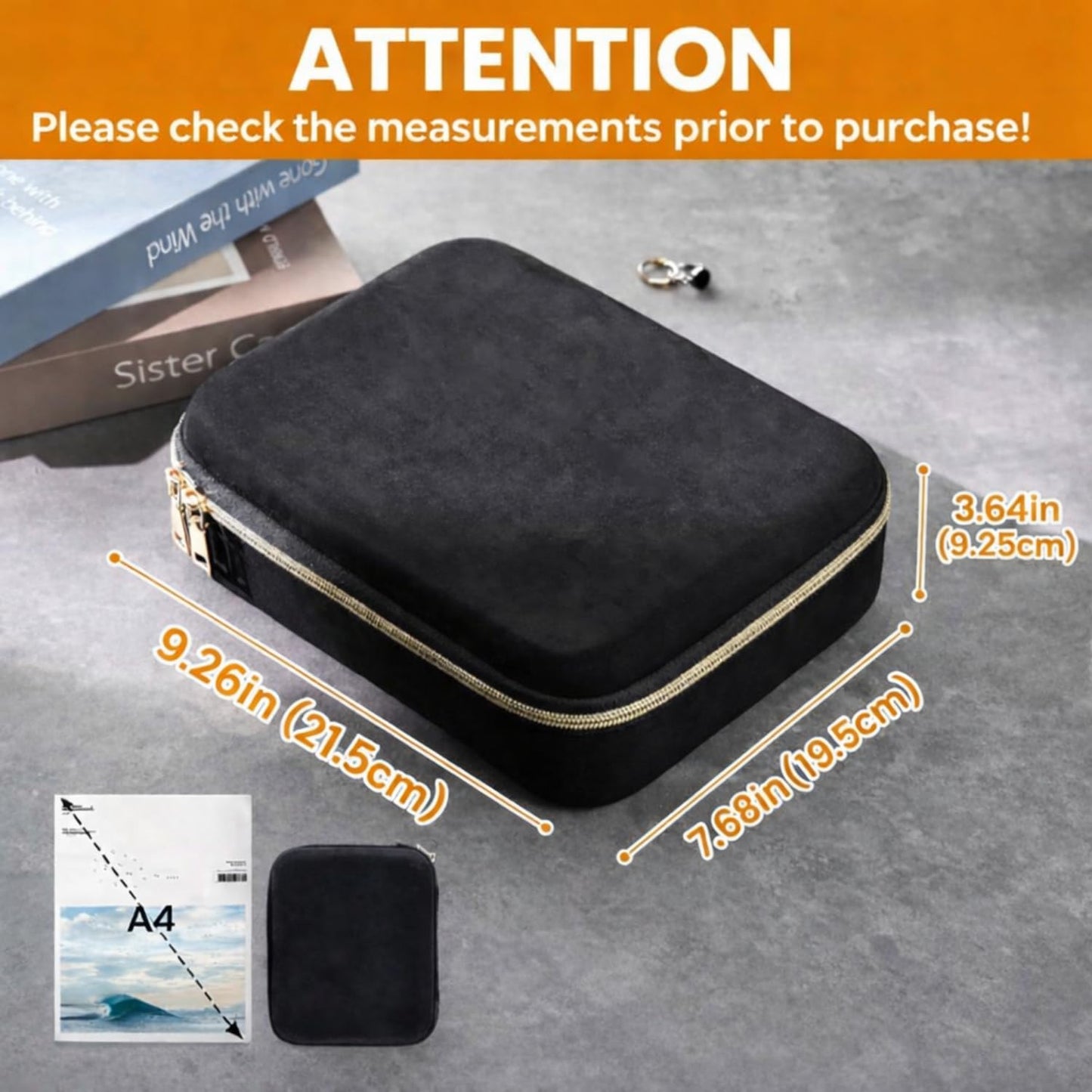ProCase Mens Small Jewelry Storage Case, 3 Slots Travel Watch Accessories Carrying Box, Glasses Necklaces Rings Bracelets Zippered Organizer Bag for Male -Black