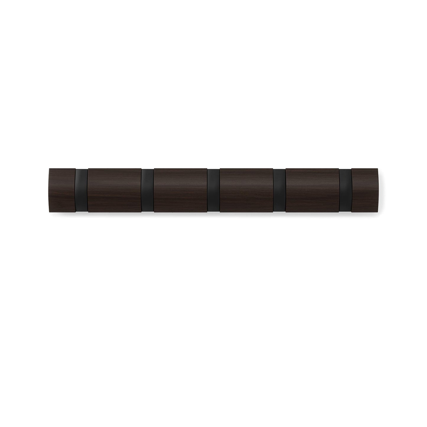 Umbra Flip Wall-Mounted Coat Rack with 5 Hooks – Modern, Space-Saving Storage for Hats, Jackets, Bags, Entryway, Mudroom, Closet, Bathroom, Bedroom – Black/Walnut