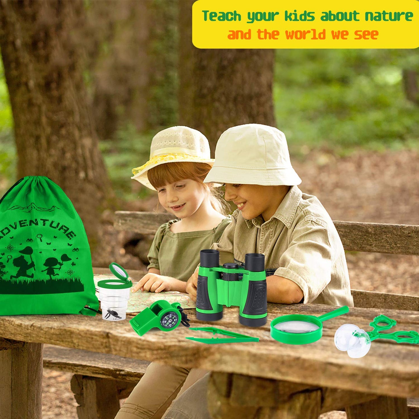 GINMIC Kids Explorer Kit & Bug Catching Kit, 16 Pcs Outdoor Exploration Safari Kit for Kids Camping with Binoculars, Adventure, Hunting, Hiking, Educational Toy Gift for 3-12 Years Old Boys Girls