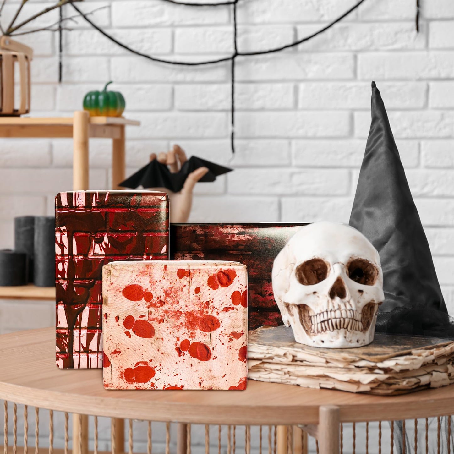 JarThenaAMCS 12 Sheets Halloween Bloody Wrapping Paper - Not Roll - Blood Splatter Brick Gift Wrap Paper Folded Flat for DIY Crafts Holiday Horror Party Supplies, 19.7 x 27.6 Inch