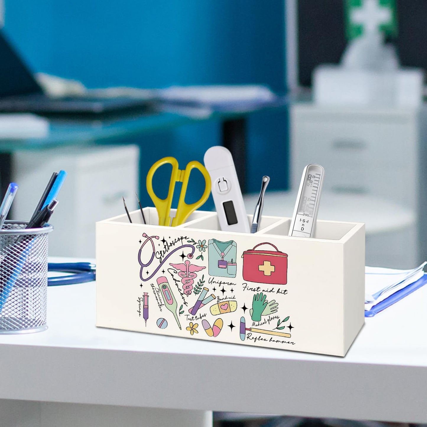 KBRCT Nurse Gifts Pen Holder for Desk, Nursing Gifts Wooden Box Sign Desk Decor for Office Home Decoration, Nurse Appreciation Gift Pencil Organizer, Nursing Student Essentials