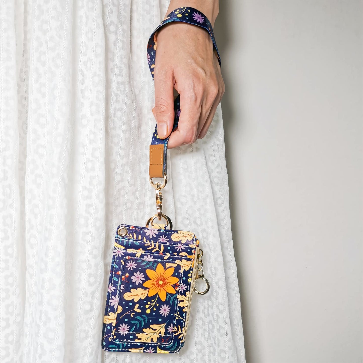 Lanyard Wallet,Wallet Lanyard,lanyards for id Badges,lanyards for id Badges for Women,Lanyard Wallet for Women,Fashion Badge Holder with Zipper(Autumn Sunflower)