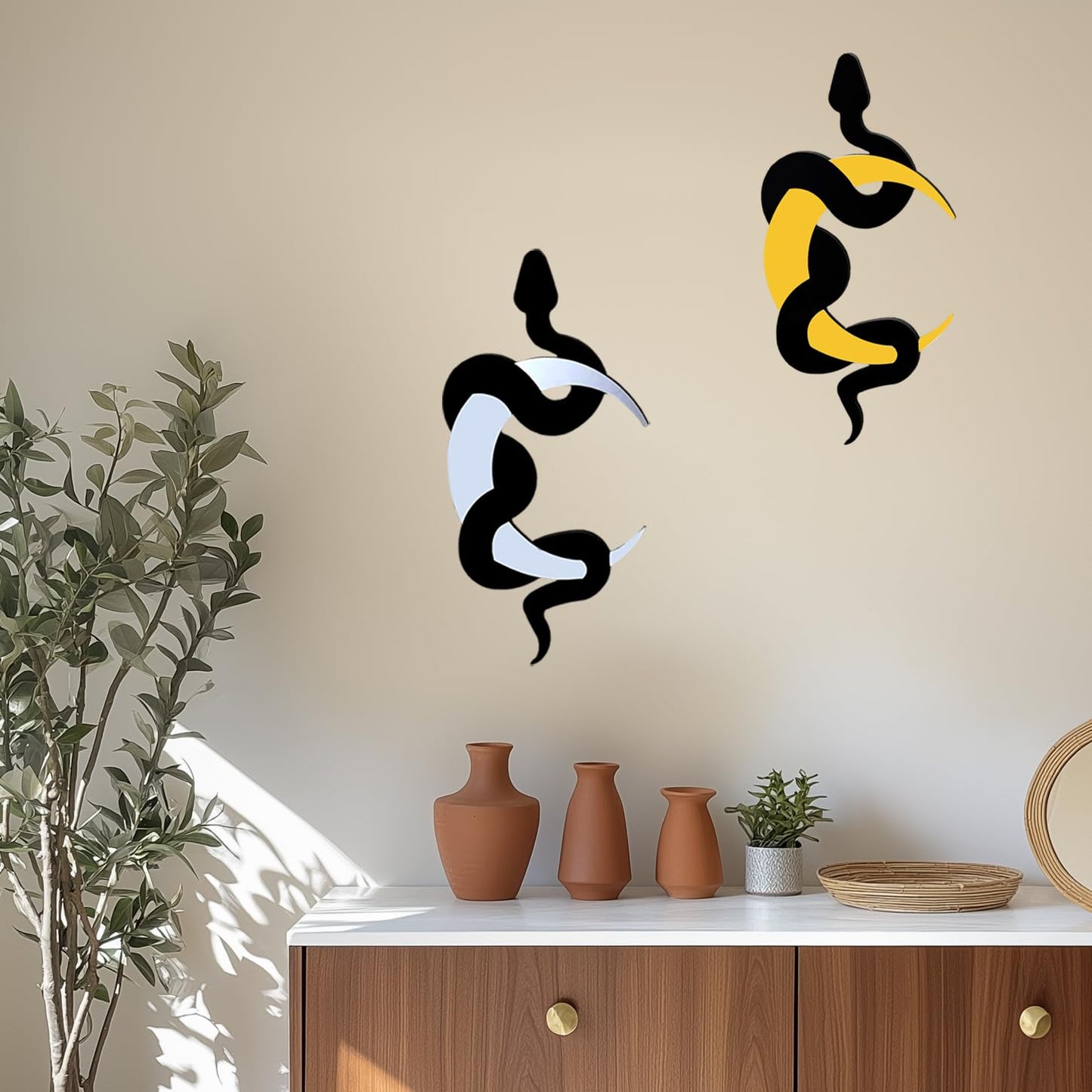 Rifyta Gothic Decor Witchy Decor Snake and Moon Mirror Goth Home Decorations Gothic Wall Art for Bathroom Bedroom Living Room Hallway(Gold and Silver)