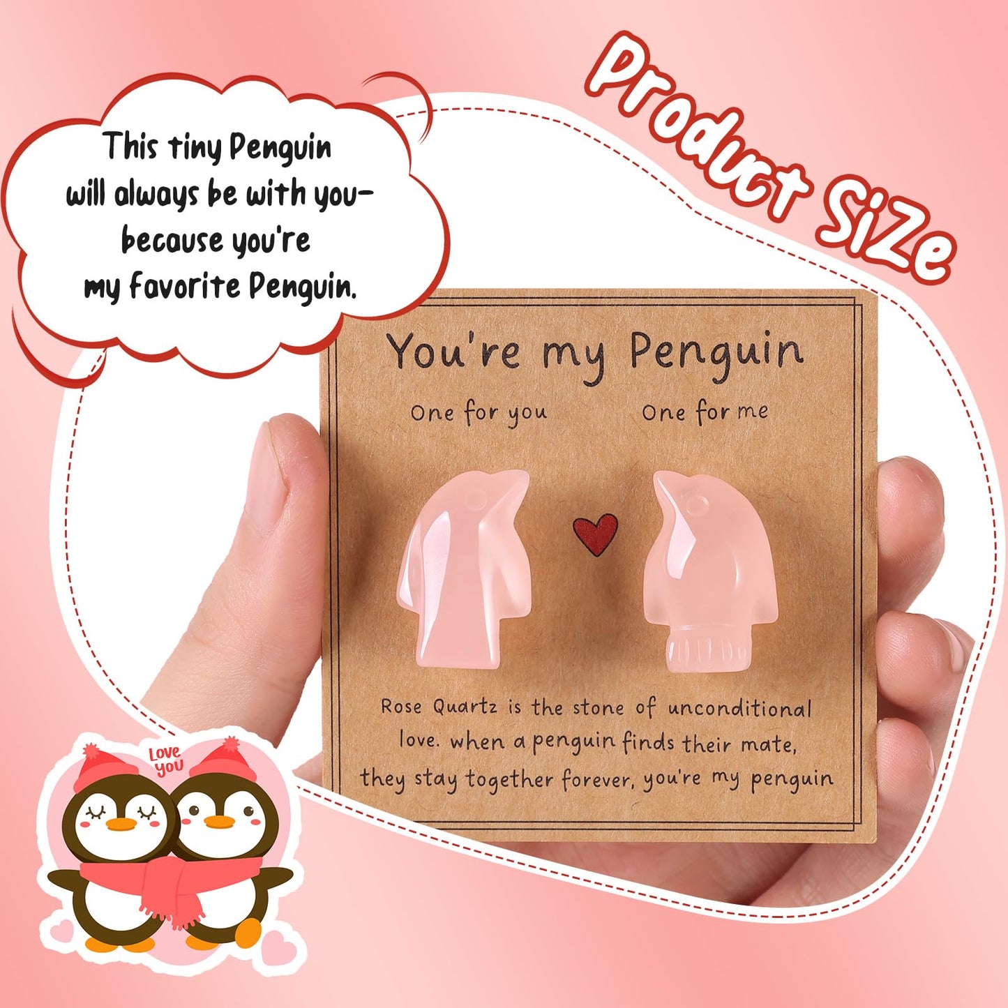 FRESOULY Gifts for Him Her,Rose Quartz Penguin Gifts for Couples,Romantic Anniversary Wedding Birthday Valentines Gift for Men Women Boyfriend Girlfriend Husband Wife