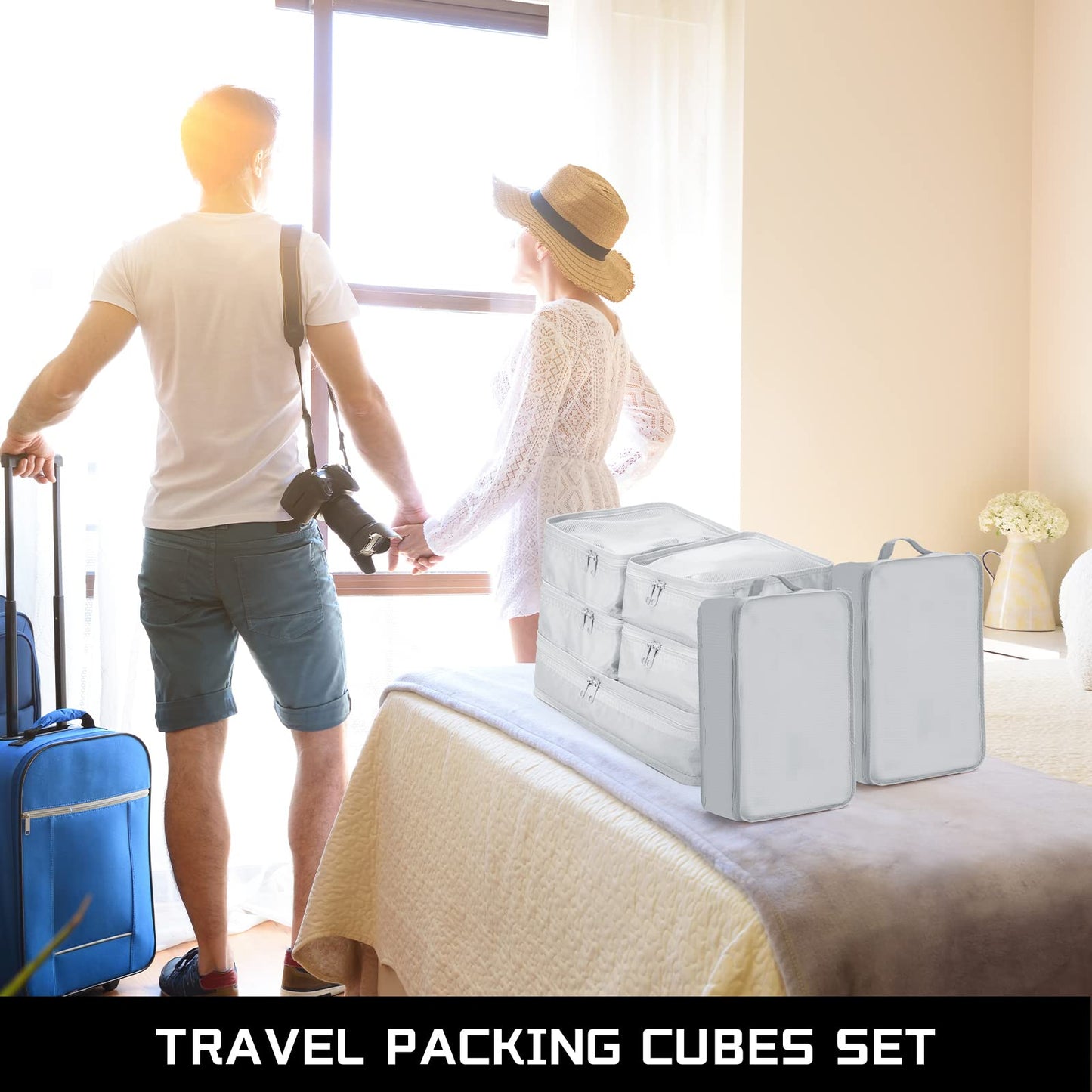 Reginary 2 Packs 6 Set Travel Packing Cubes Luggage Organizer Set Lightweight Suitcase with Shoe Bag for Clothes Toiletries (Gray)