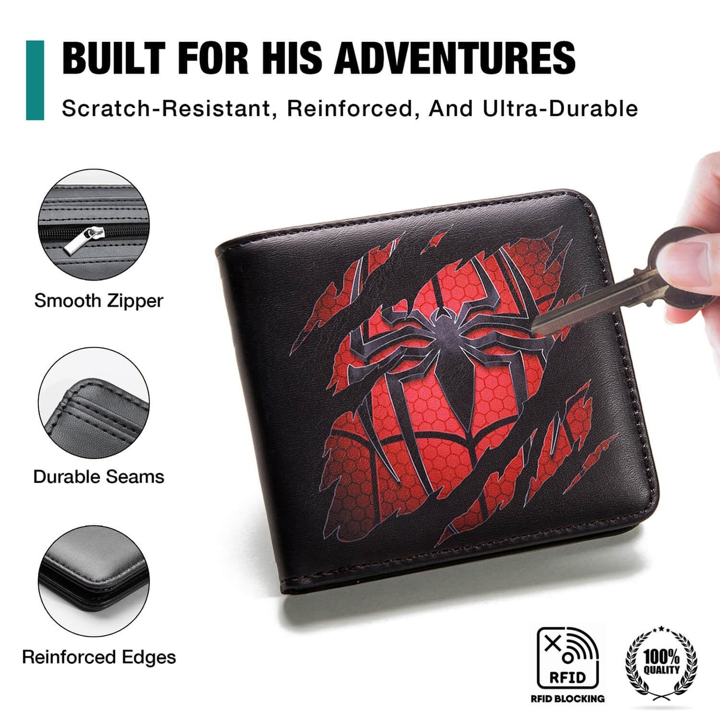 Amutta Spider Wallet for Boys Men, Cool Teen Boys Wallet for Kids Ages 4-5-6-7-8-9-10-11-12-13-14-15-16, Wallets for Teen Boy, Teenage Teenager Gifts for Boy Christmas Birthday Leather