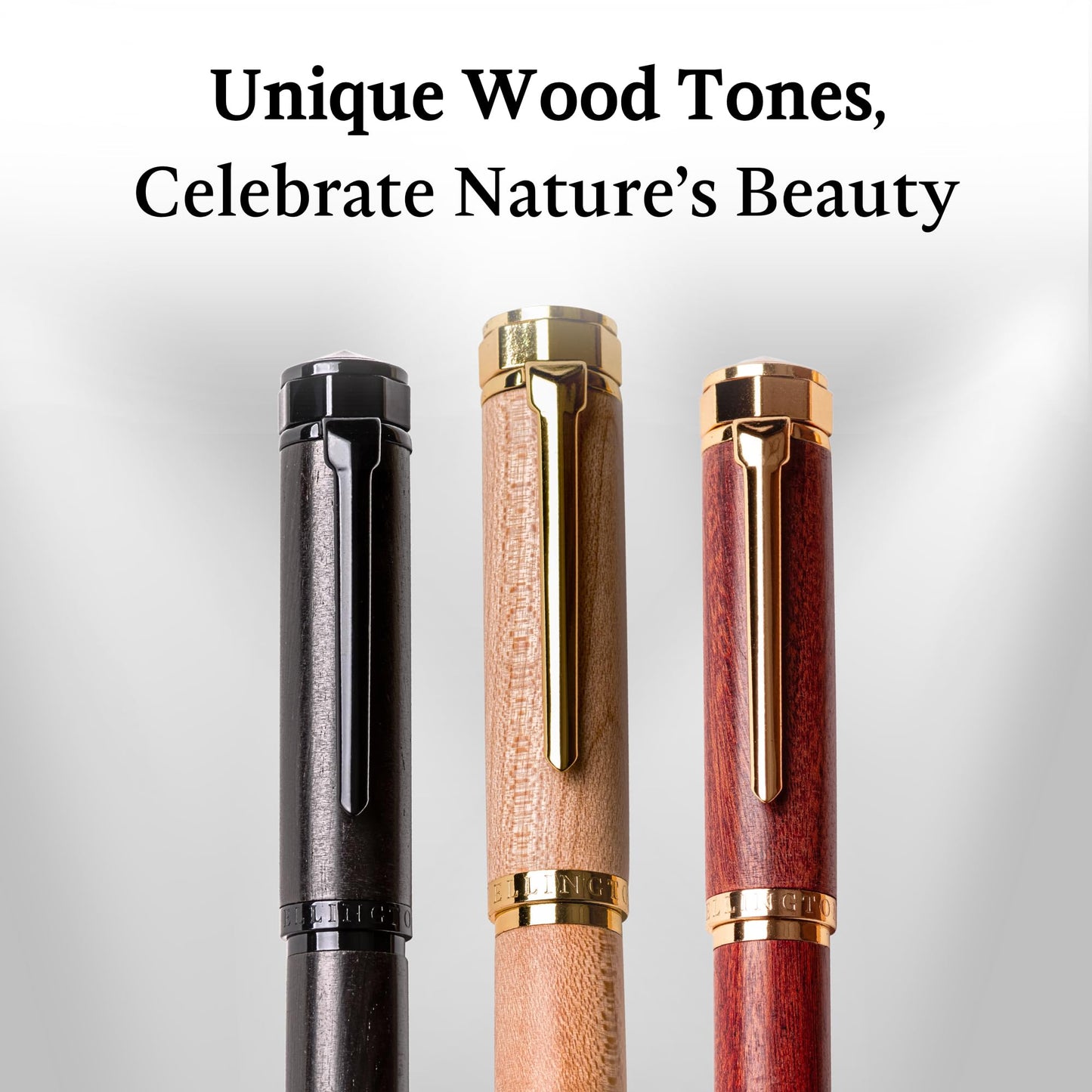 Ellington Pens Luxury Wood Fountain Pen Set – Fine Nib - Includes 6 Ink Cartridges, Wooden Pen Gift Box, Ink Converter - Wood Pen For Writing, Calligraphy, Journaling, Drawing (Ebon Elegance)