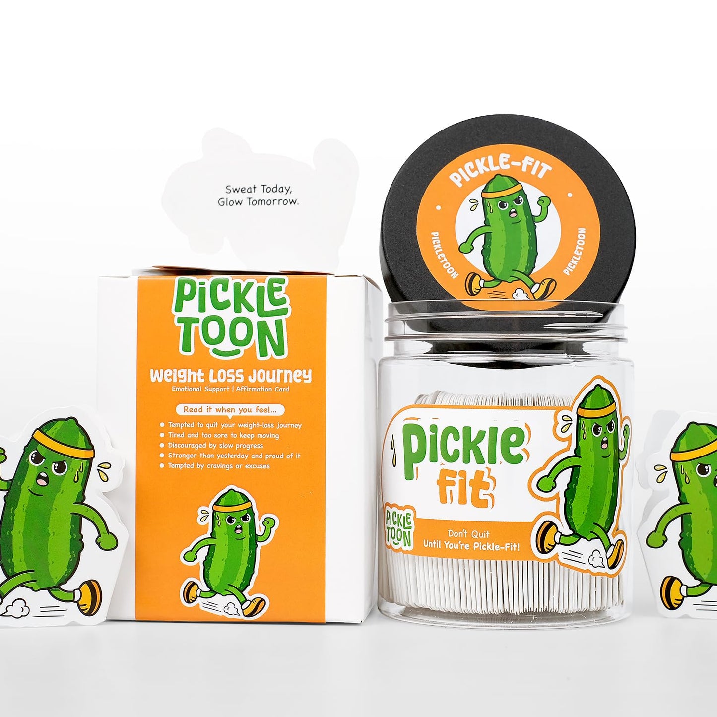 Pickletoon Emotional Support Positive Pickle Jar (PICKLE FIT) – Workout Motivation Jar, 60 Gym Affirmation Cards for Weight Loss & Fitness Goals, Get Fit Gifts for Women & Teen Girls