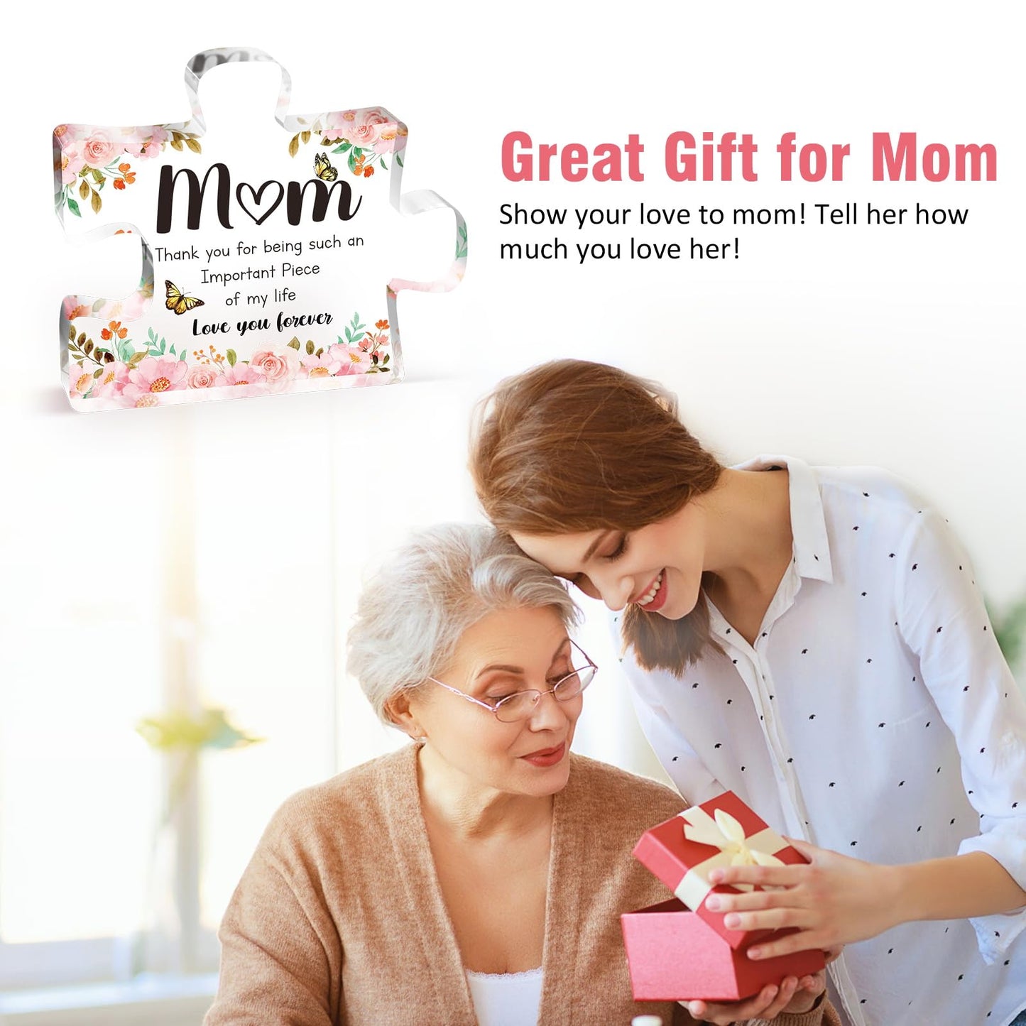 Mothers Day Gifts for Mom - Meaningful Acrylic Puzzle Piece Decor - Heartwarming Mom Birthday Gifts from Daughter Son, Mothers Day Gifts, Thoughtful Keepsake Plaque for Home Office Desk, 3.9 x 3.3 Inch