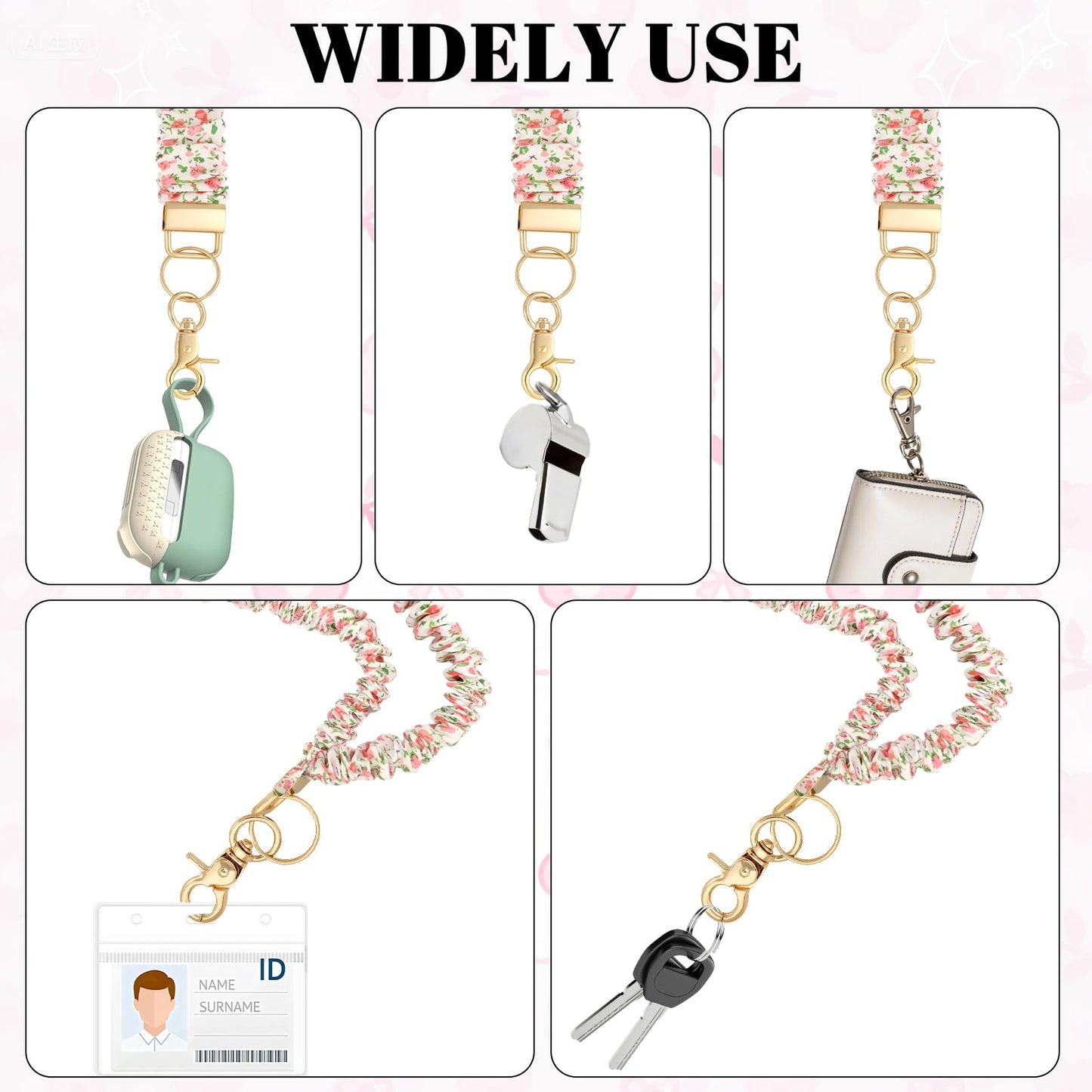 Lestp 2Set Scrunchie Lanyard Breakaway Wristlet Keychain for Teacher Gifts Special Stretchy Teacher Lanyard for ID Badges Scrunchy Lanyards with ID Holder Cute Essentials for Teachers Office Nurse C