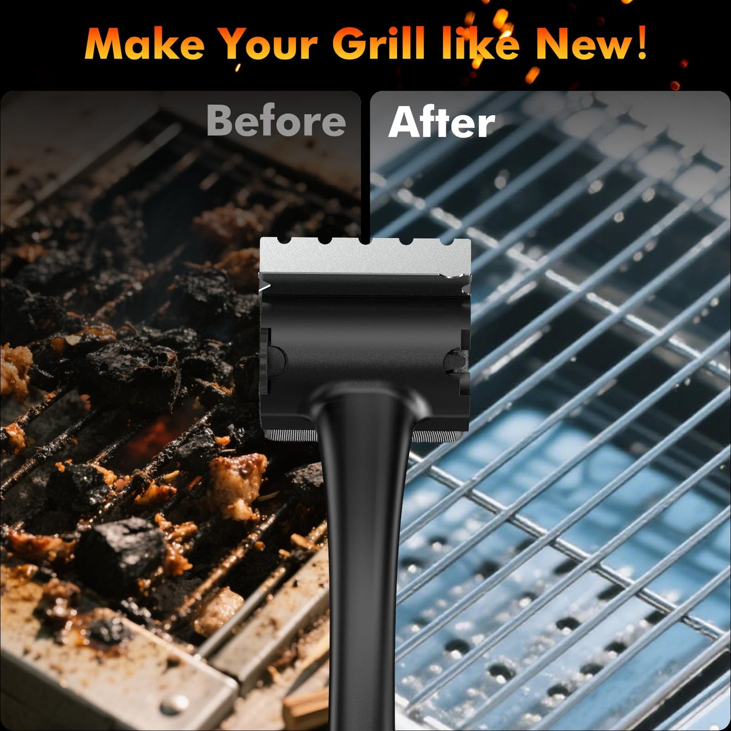 BBQ Grill Brush Bristle Free - Grill Cleaner Brush with Replaceable Heads for Cast Iron/Stainless Steel Porcelain/Gas/Charcoal Grates, Safe Grill Brush for Outdoor Grill, Grill Scraper Cleaning Brush