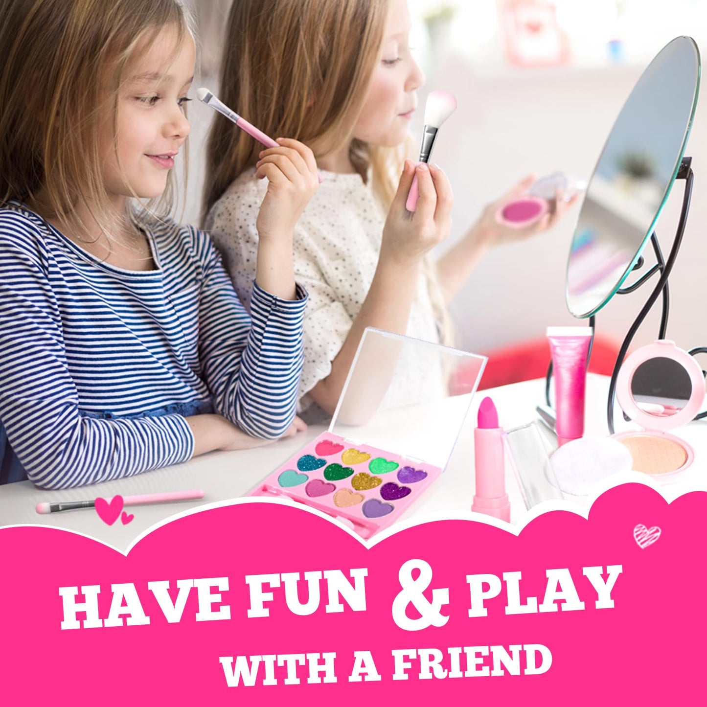 ULOVEME Mica-Based Kids Makeup, Talc Free Real Makeup Kit for Girls with Fluffy Purse - Hypoallergenic Makeup for Sensitive Skin Kids - Non Toxic & Washable - Gift for 5 -8 Years Old Girls Birthday