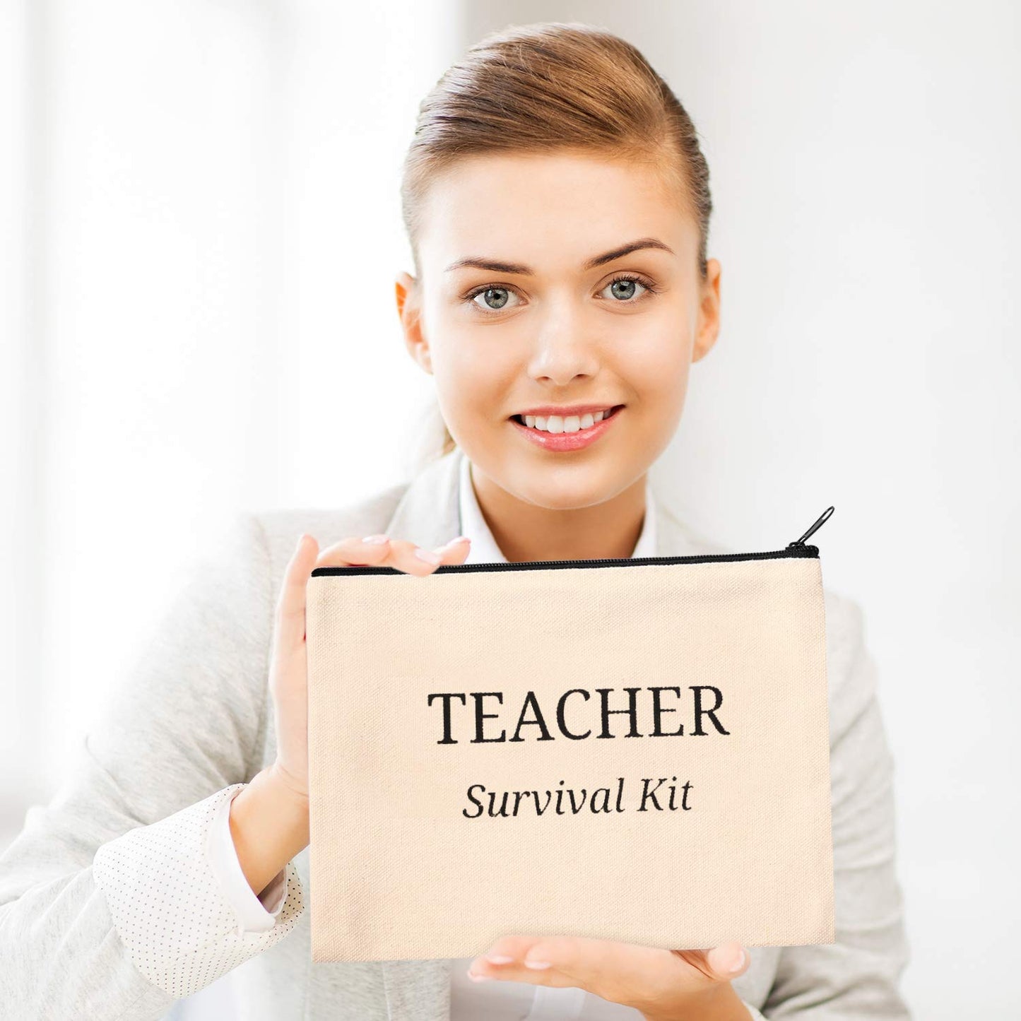 Frienda 12 Pcs Teacher Appreciation Gifts Makeup Bags Cosmetic Bag Canvas Survival Kit Pencil Pouch Travel Toiletry Case with Zipper Teacher Gift for Women Men(M)