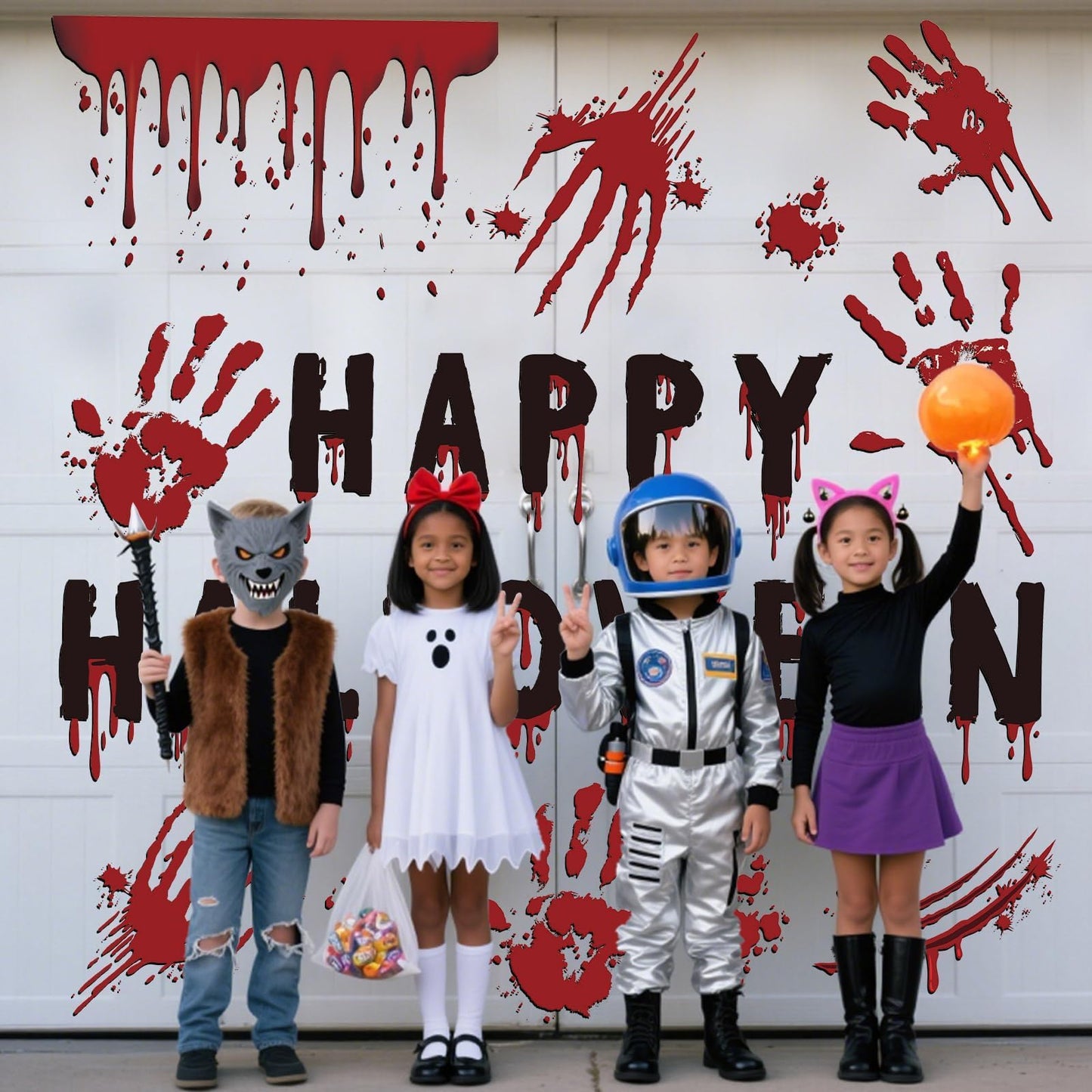 25Pcs Halloween Garage Magnets Door Decorations Happy Halloween Scary Bloody Handprint Spooky Magnetic Refrigerator Stickers Holiday Magnet Large Decals for Halloweens Outdoor Car Party Decor