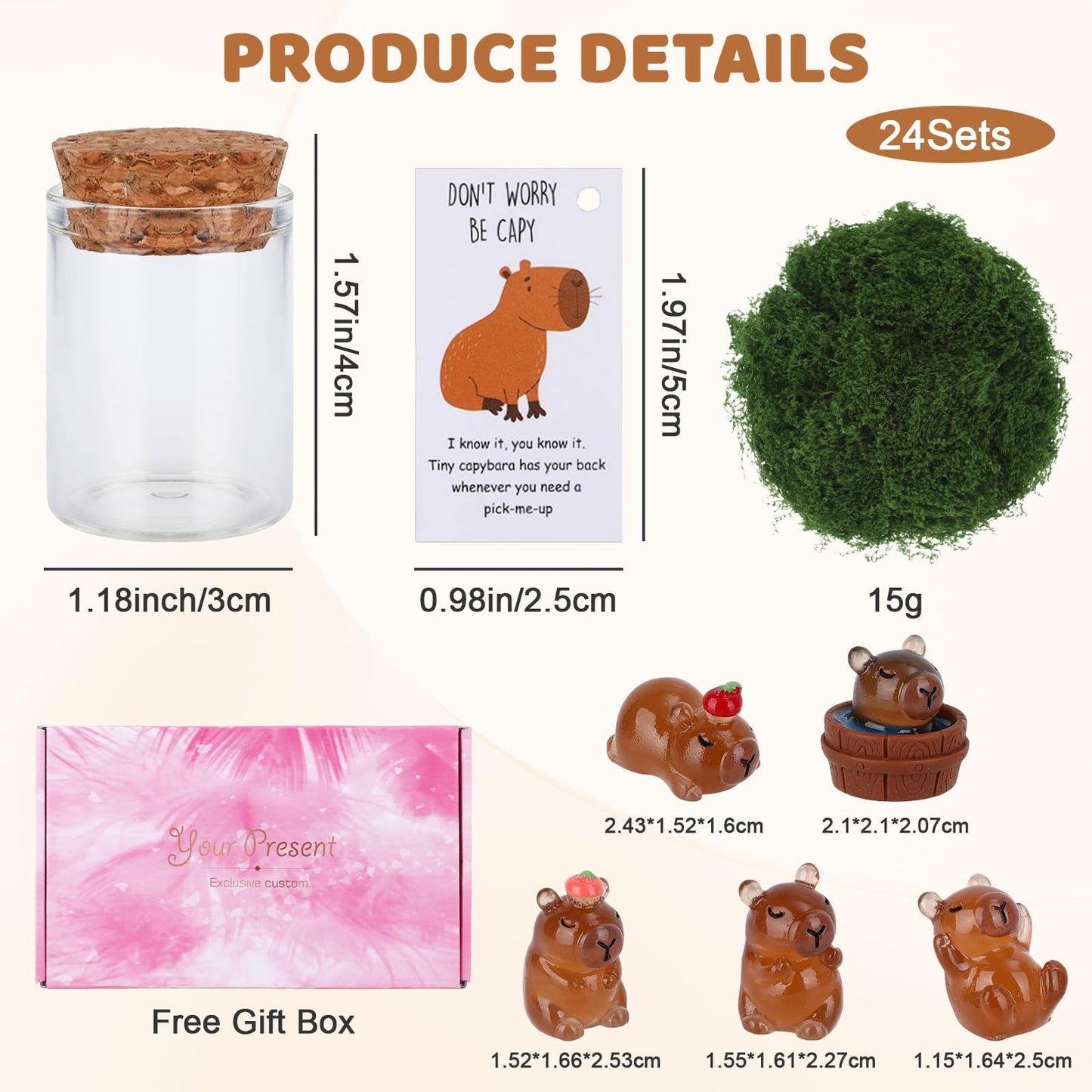 24Set Employee Appreciation Gifts Inspirational Luminous Capybara Greeting Cards with Glass Bottle, Staff Appreciation Gifts Bulk Christmas Gift for Coworkers Teacher Students Classroom Party Favors