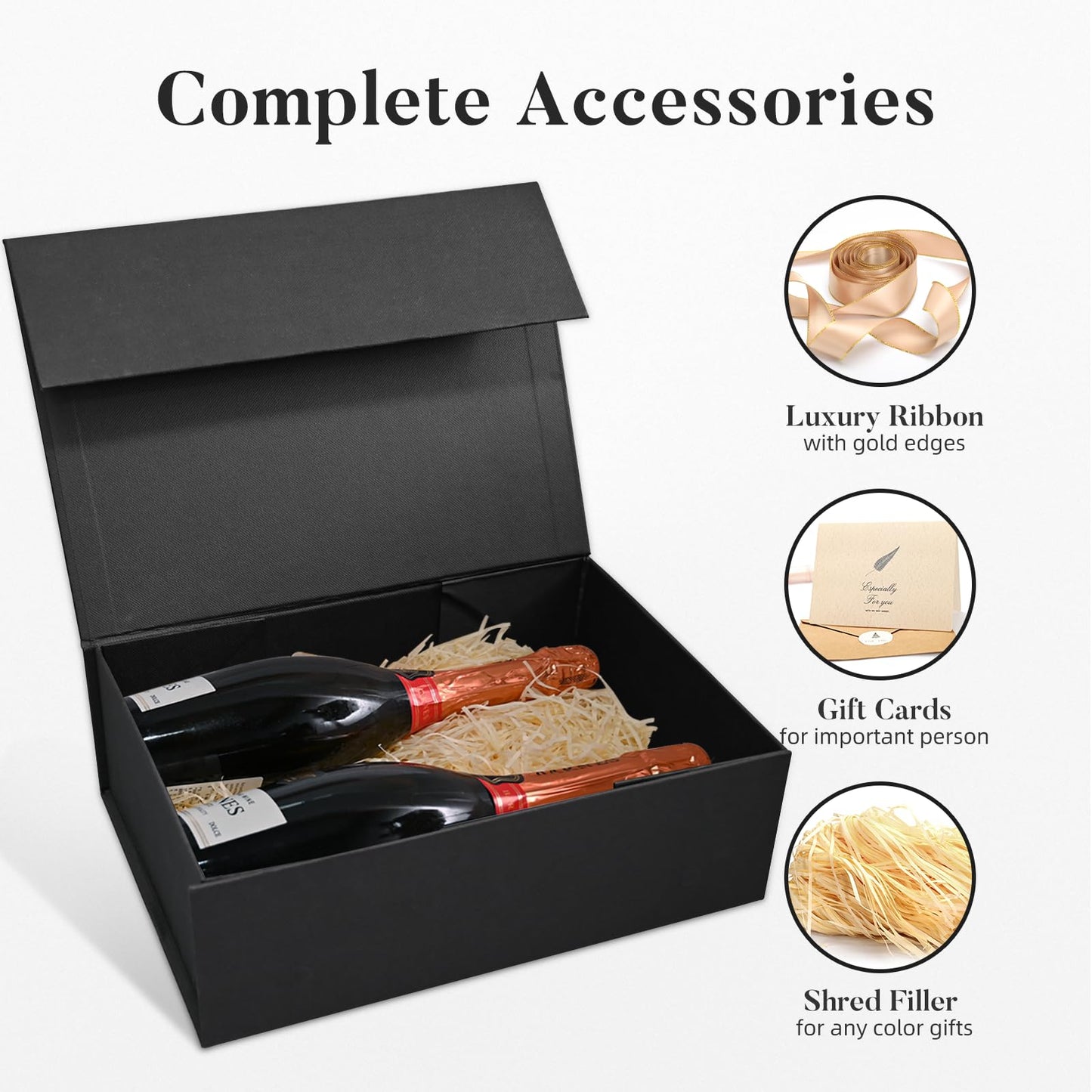 LIFELUM Gift Box 13.5''x10''x4'' Large Gifts Box with Magnetic Lids Black Gift Boxes for Mom Gifts Contains Card, Ribbon, Filler Mother's Day