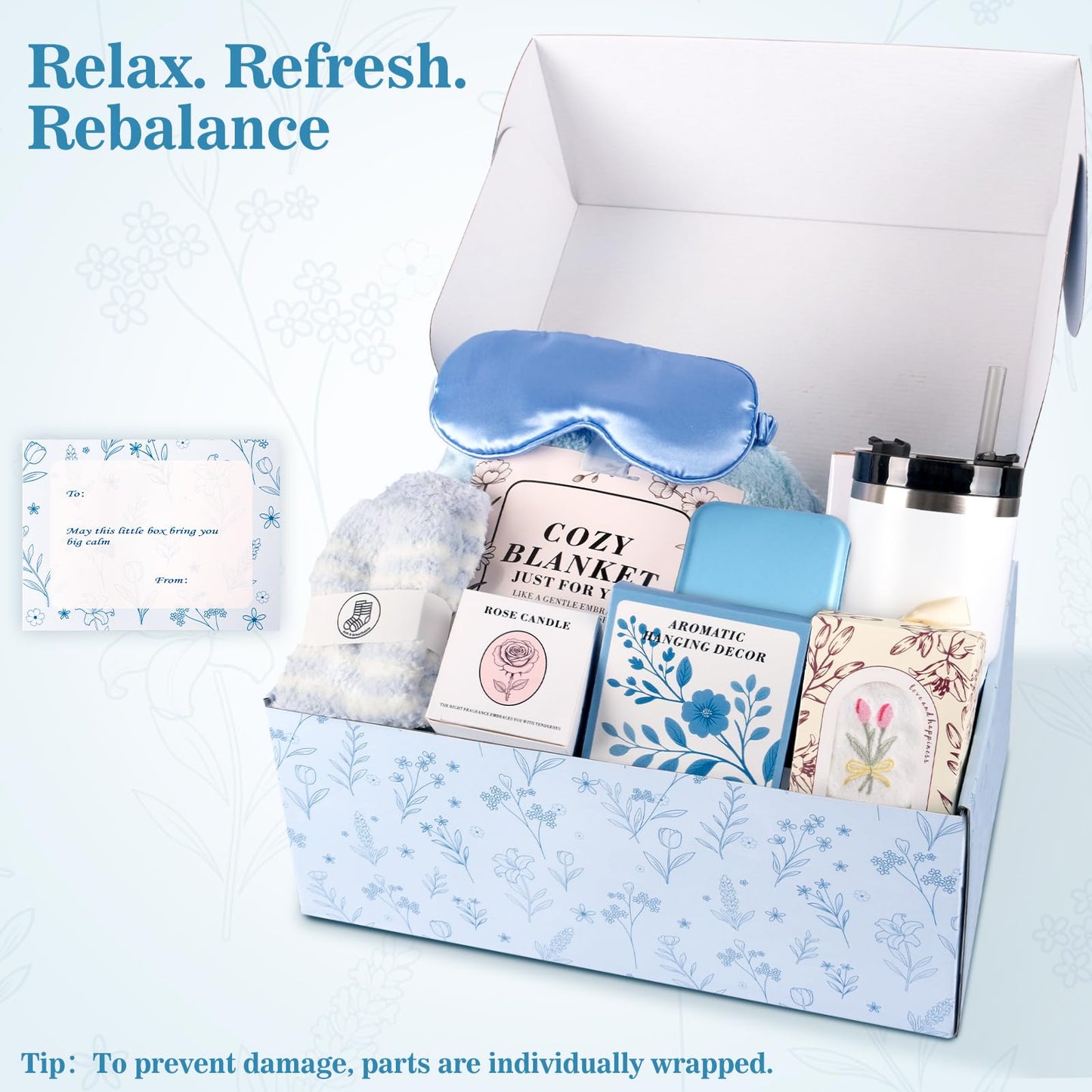 GiftBliss Spa Gift Baskets For Women, Self Care Gift Basket, Comfort Baskets For Women, Get Better Soon Care Package , Birthday Gifts For Girls, Hug In A Box Sympathy, Stress Relief Gifts For Men