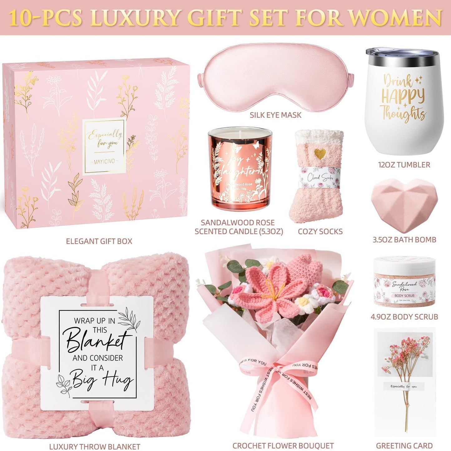 Mothers Day Birthday Gifts for Women Self Care Package Get Well Soon Gift Baskets, Thinking of You Sympathy Spa Gift Set w/ Crochet Flower Bouquet, Unique Gifts for Women Mom Sister Grandma Friends