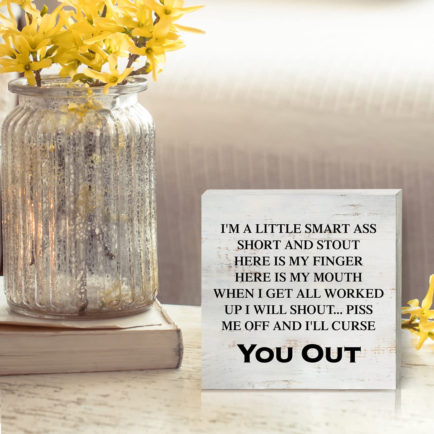 I’m a Little Smart Wooden Box Sign with Saying Desk Decor 5 x 5 Inch Sarcastic Box Sign Wood Plaque Block Sign Rustic Home Decor