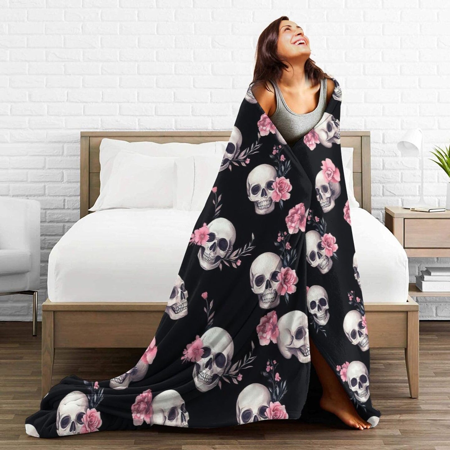 Gothic Skull Throw Blanket - Soft Plush Fleece Bedding Skeleton Blankets- Cozy Skull Stuff Gifts for Women Girls Kids Adults 40"X50"