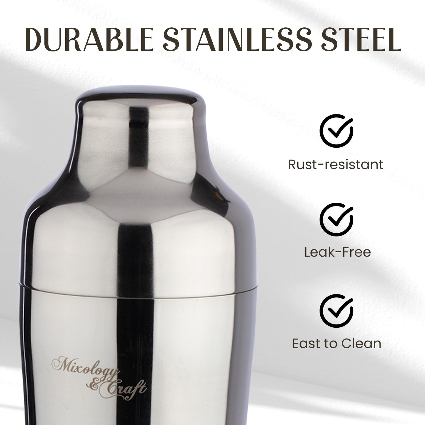 Mixology & Craft Rustic Cocktail Shaker Set – Includes Wood Stand, Complete Barware Kit with 24 Oz Shaker, Dual Jiggers, Pourers, Muddler, Strainer – Perfect for Home Bartenders (Silver)
