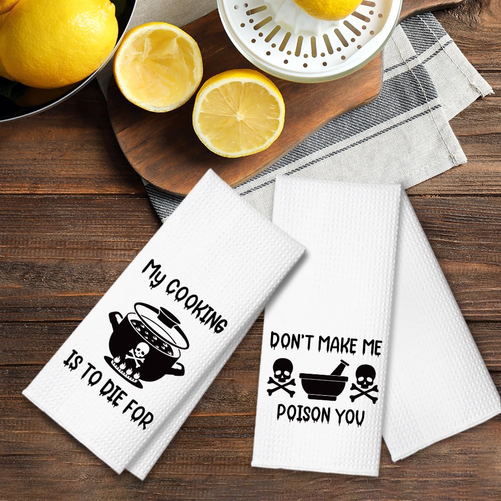 ZBBFSCSB Don’t Make Me Poison You Kitchen Towels 2 Pack, Sarcastic Halloween Horror Kitchen Decor, Funny Dish Towels Gifts for Women Mom Hostess, Thanksgiving New Home Gifts for Neighbor Friend