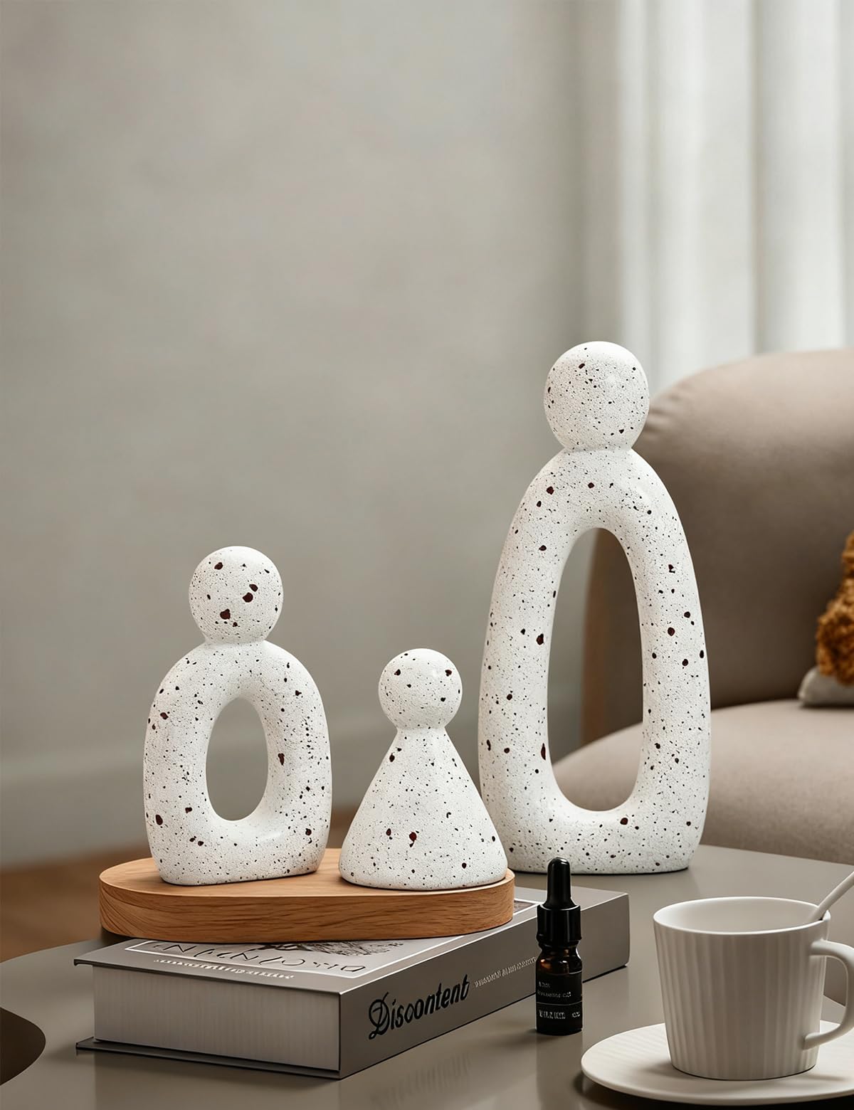 Joogour Abstract Family of 3 Figurines Modern Sculptures - Minimalist Home Decor for TV Stand, Bookshelf, Living Room | Decorative Accents and Gift Ideas as Knick Knacks for Shelves (White)