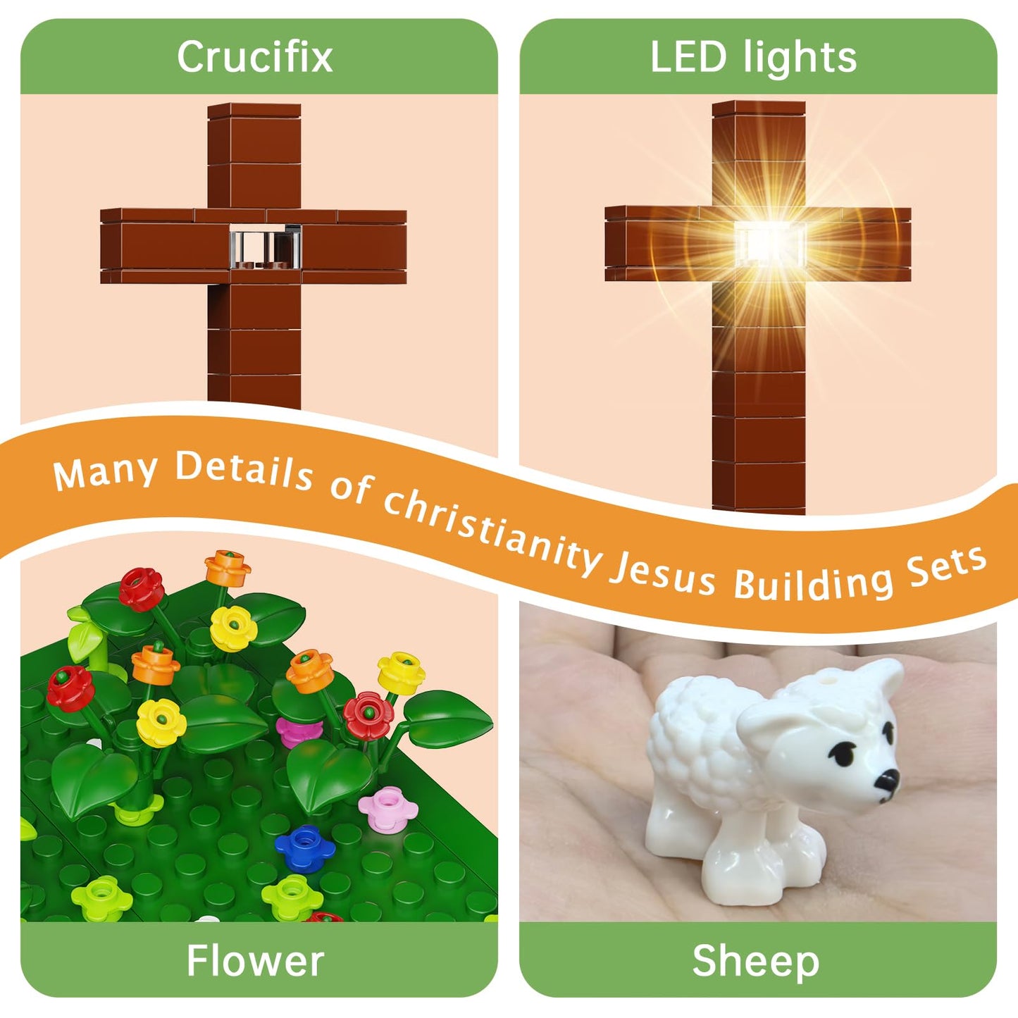 Jesus Building Block Set, The Shepherd God,Compatible with Lego Jesus Building Toy, Bible Story Jesus Figures with LED Light,Easter, Christmas, Christian Gift for Adults and Kids Age 6+(331PCS)