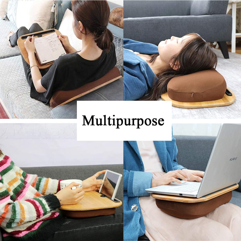 SUMISKY Lap Desk for 14" Laptops-Bamboo Laptop Desk with Cushion & Phone Holder, Portable Laptop Stand with Tray, 15x11 Inches