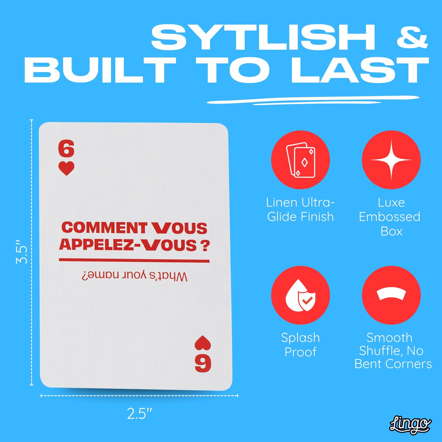 Lingo French Playing Cards in Wayfarer Tin Box | Travel Flashcards | Learn French Vocabulary in A Fun & Easy Way | 52 Essential Translations